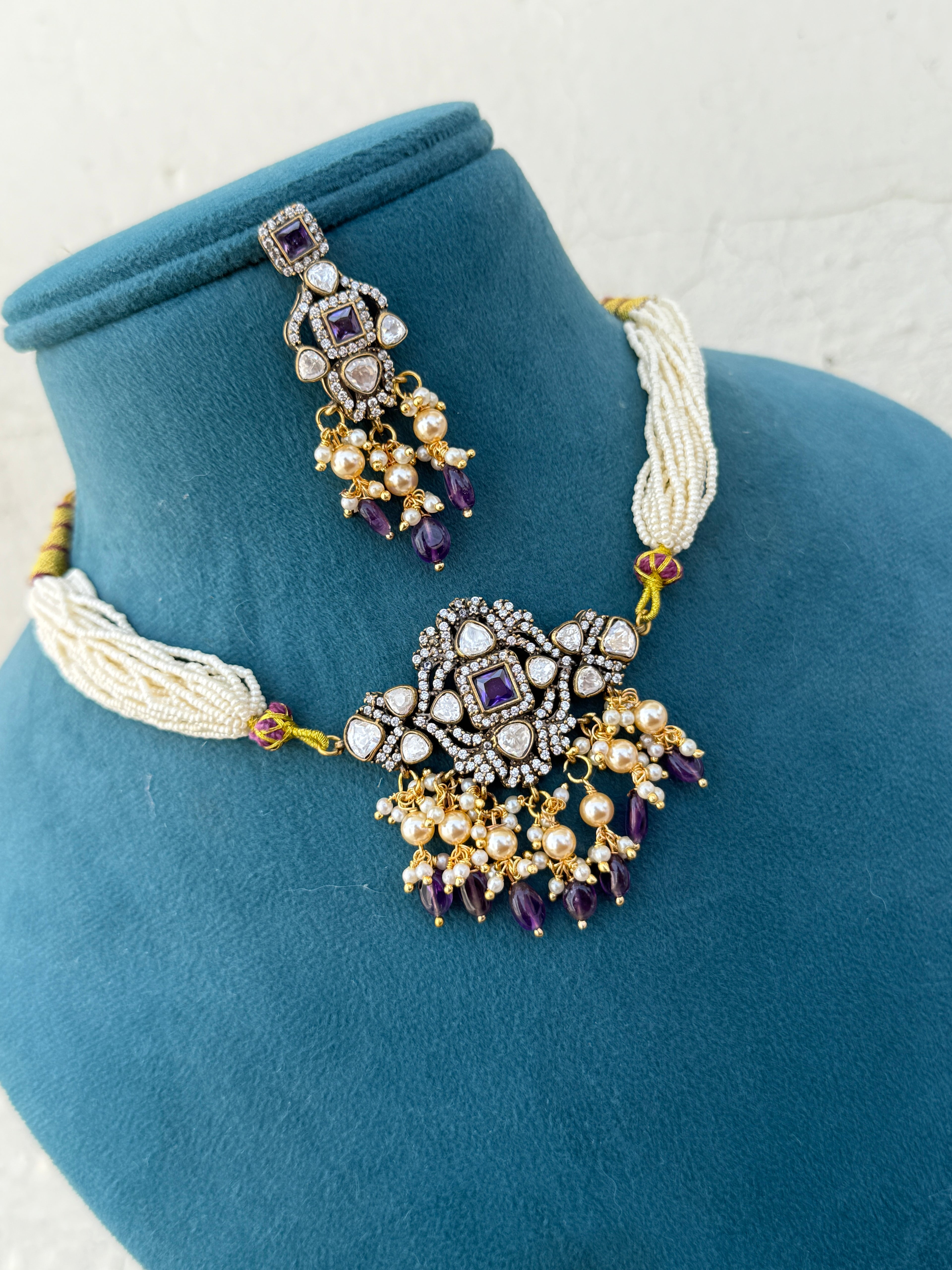 Ns541 Victorian moissanite sugar pearl choker