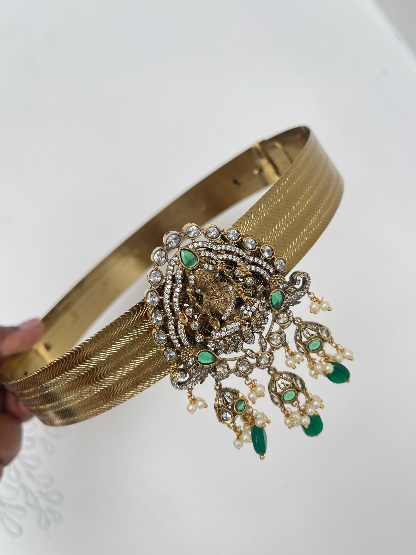 Textured belt with Lakshmi Devi Victorian pendant kids hipbelt