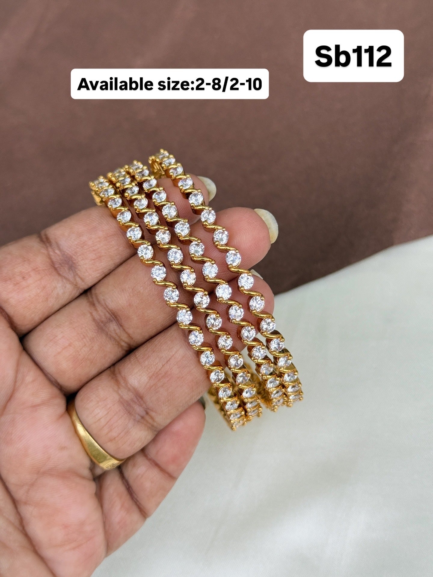 Sb112 set of 2 white stone bangles