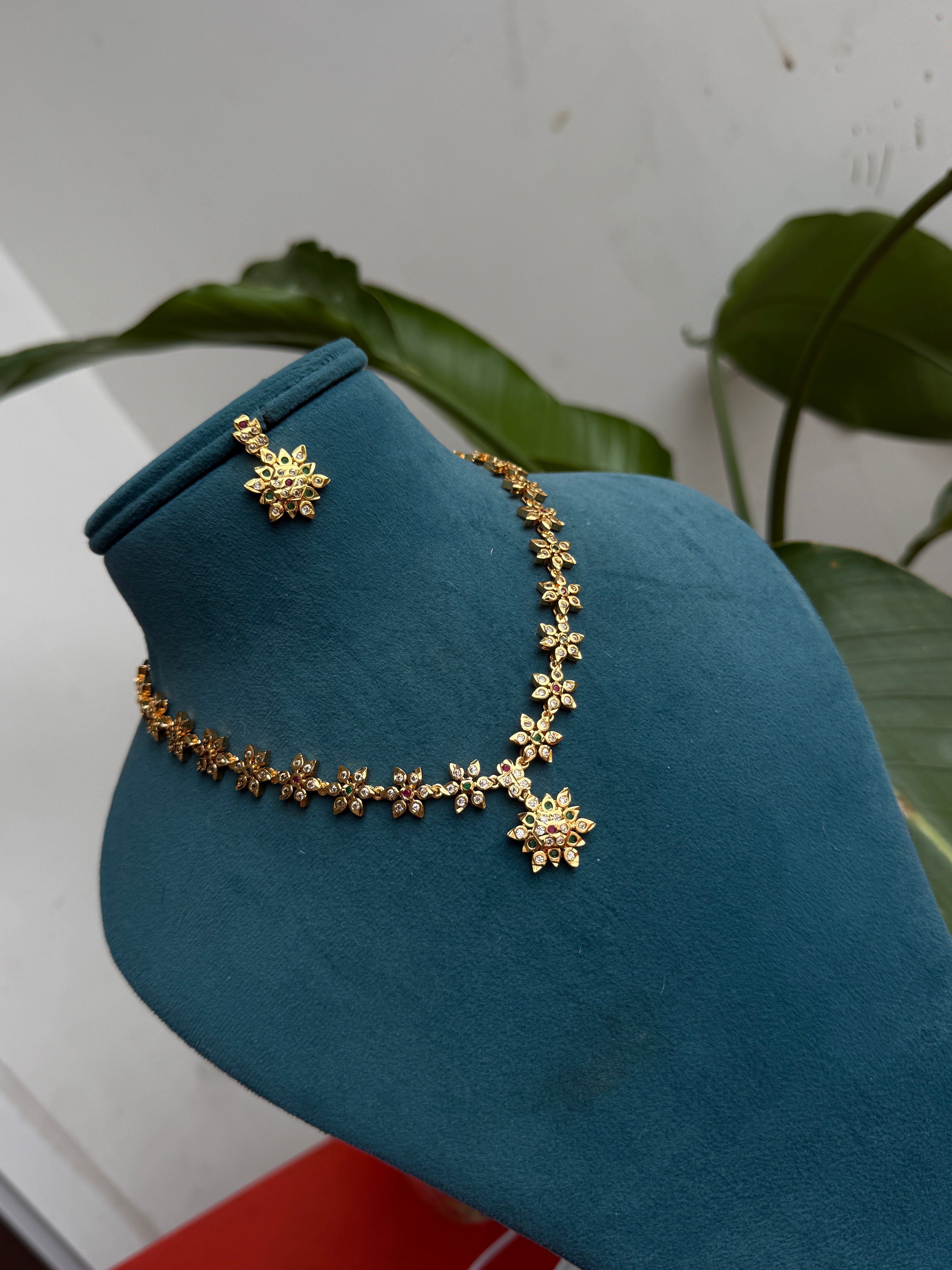 Ph068 panchaloham multi neckset with back screw earrings