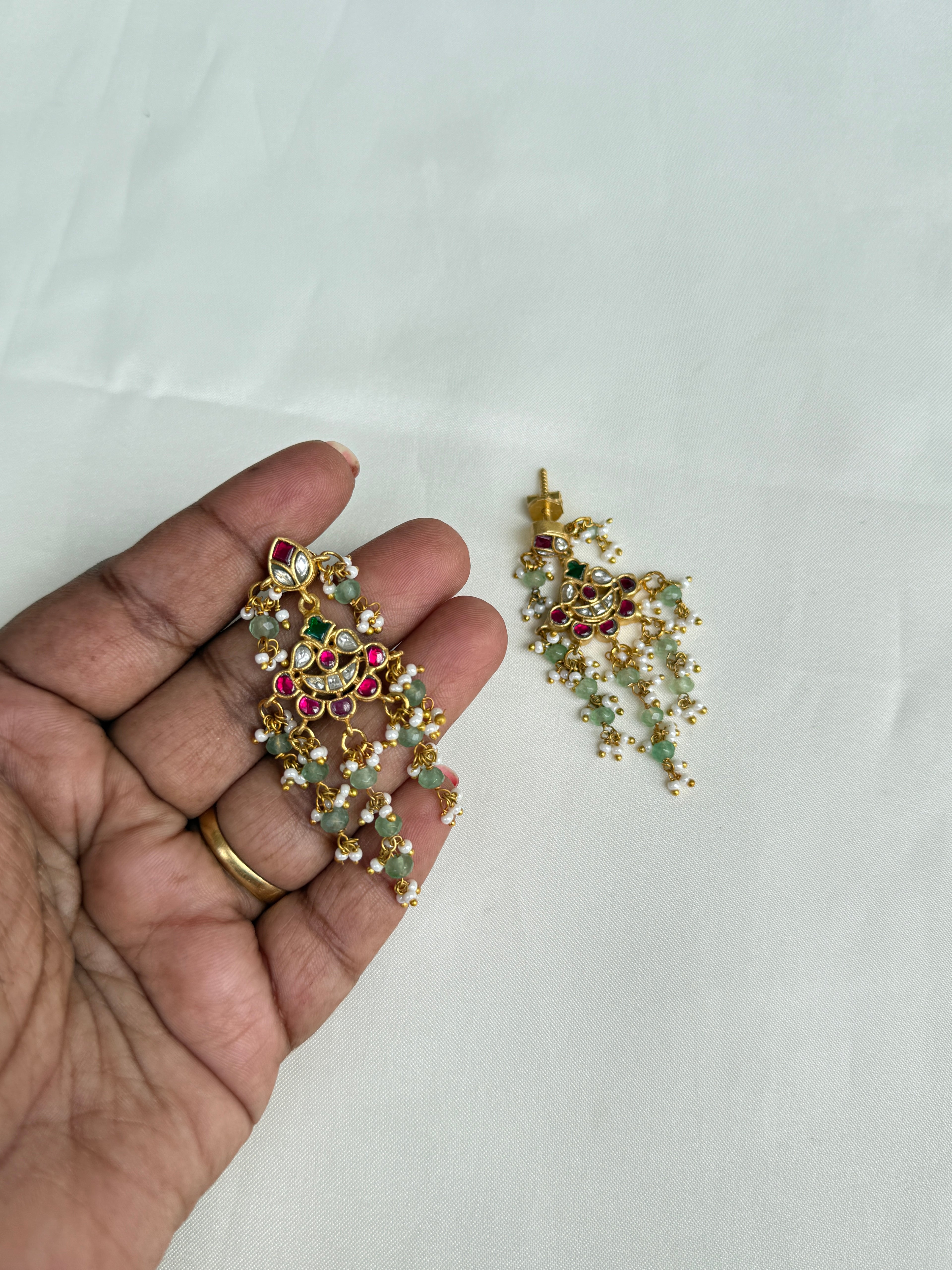 Er148 jadau kundan small chandbali earrings
