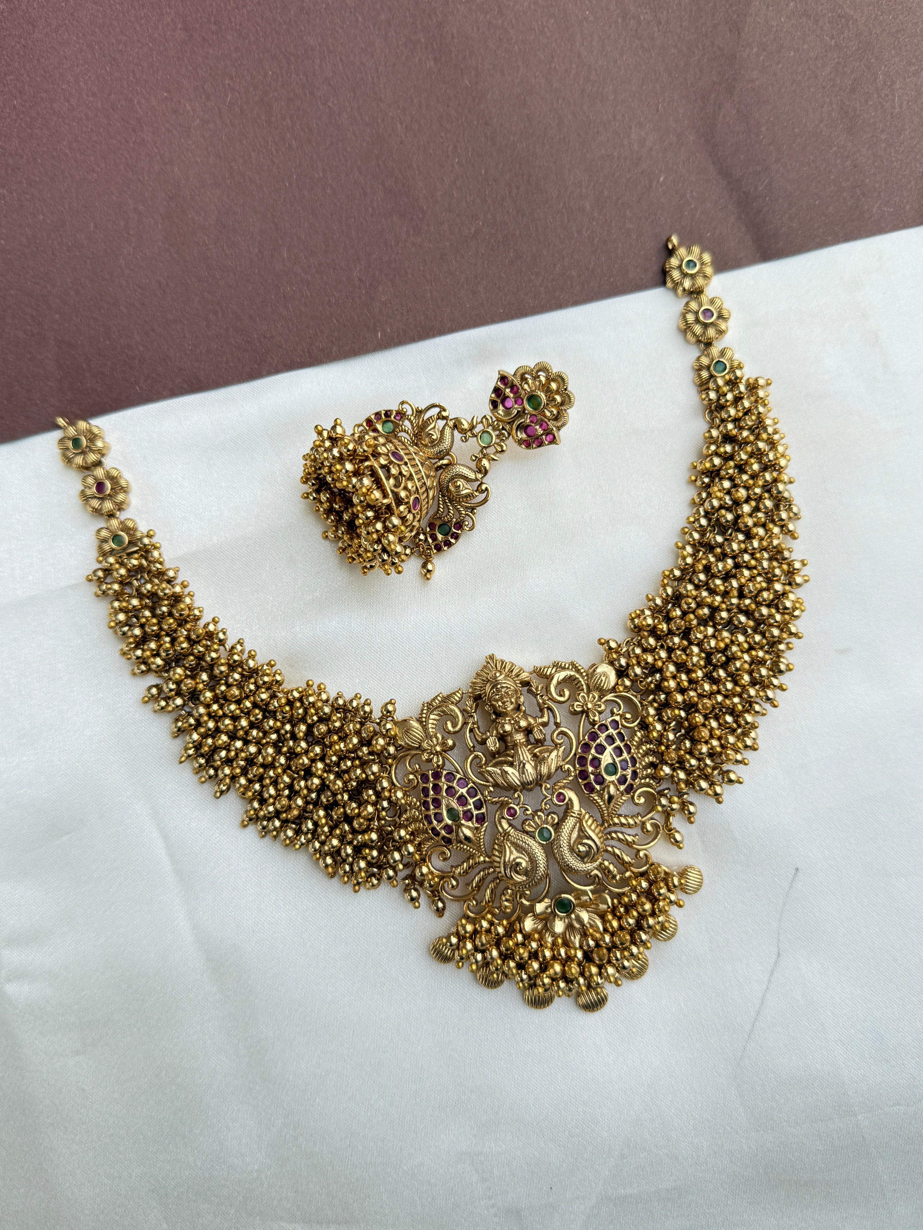 Ns527 nakshi Lakshmi devi gold ball neckset