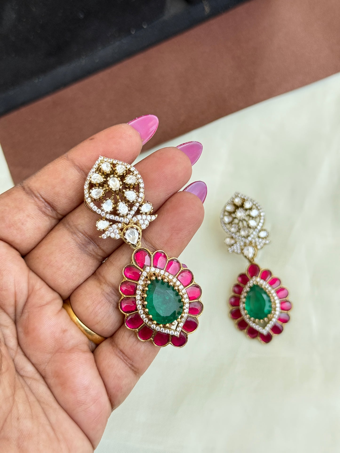 Er51 moissanite jadau Kundan earrings