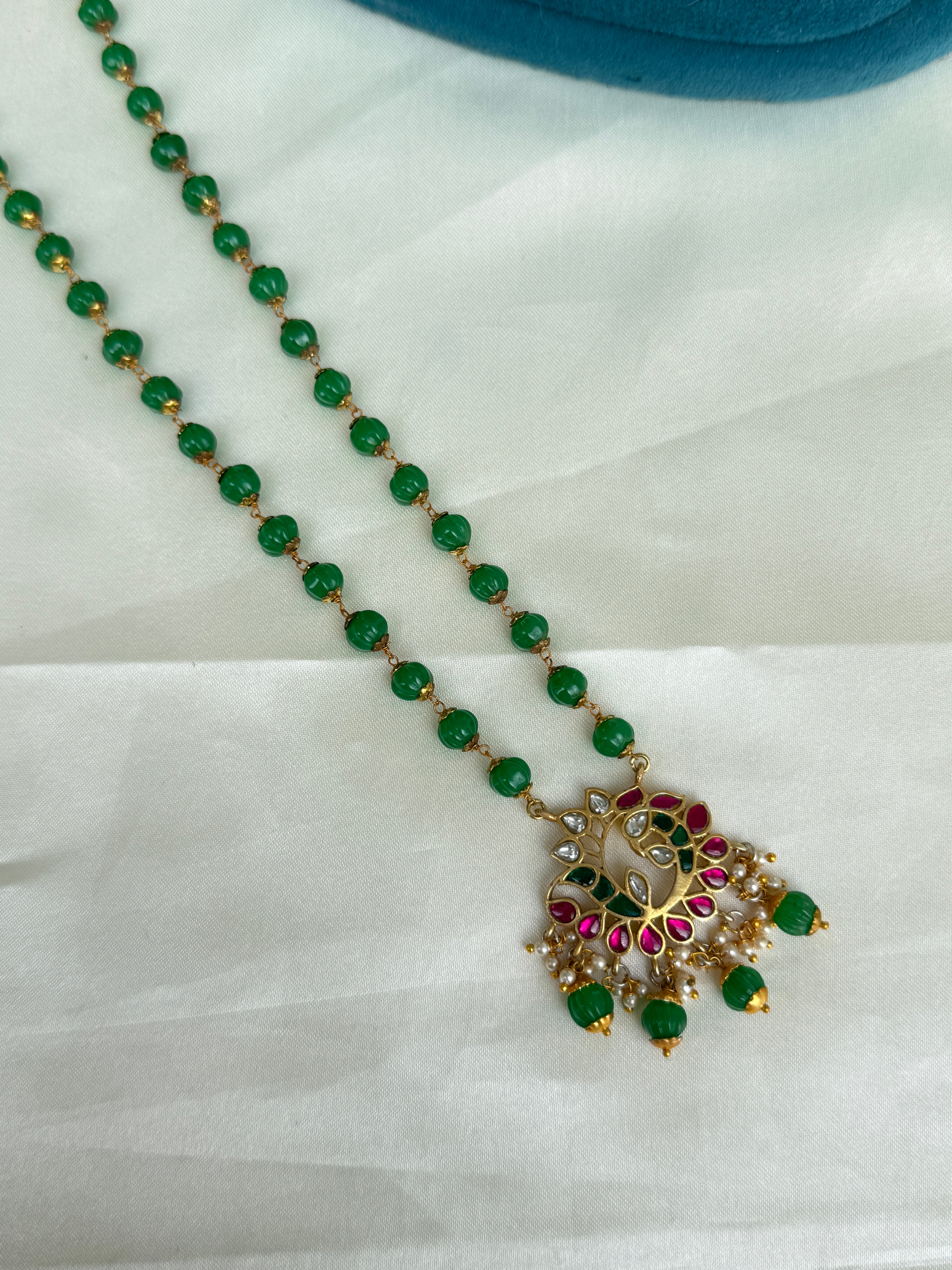 Bb0015 jadau kundan pumpkin bead neckset