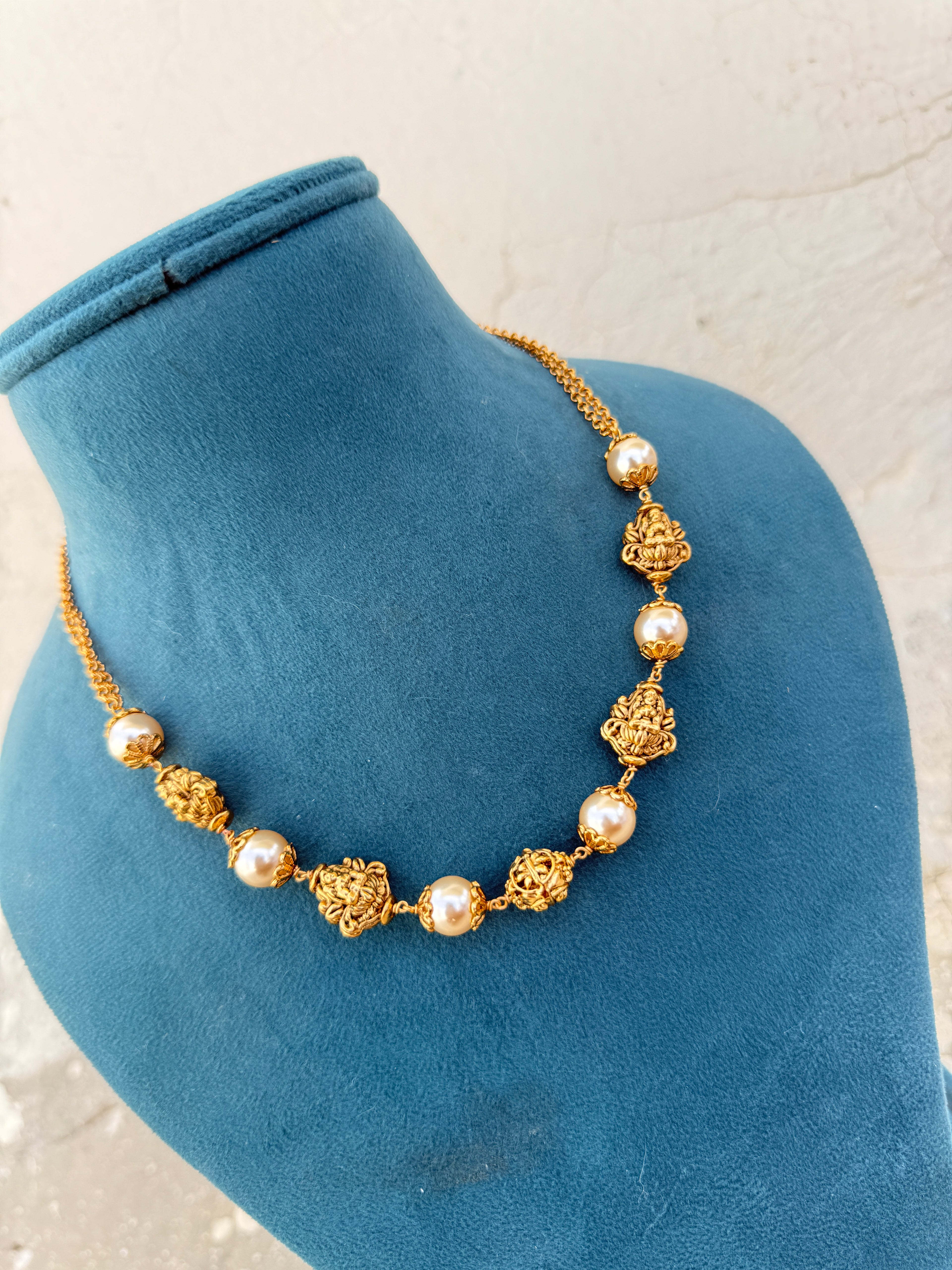 Bb034 Lakshmi devi nakshi gold ball pearl chain