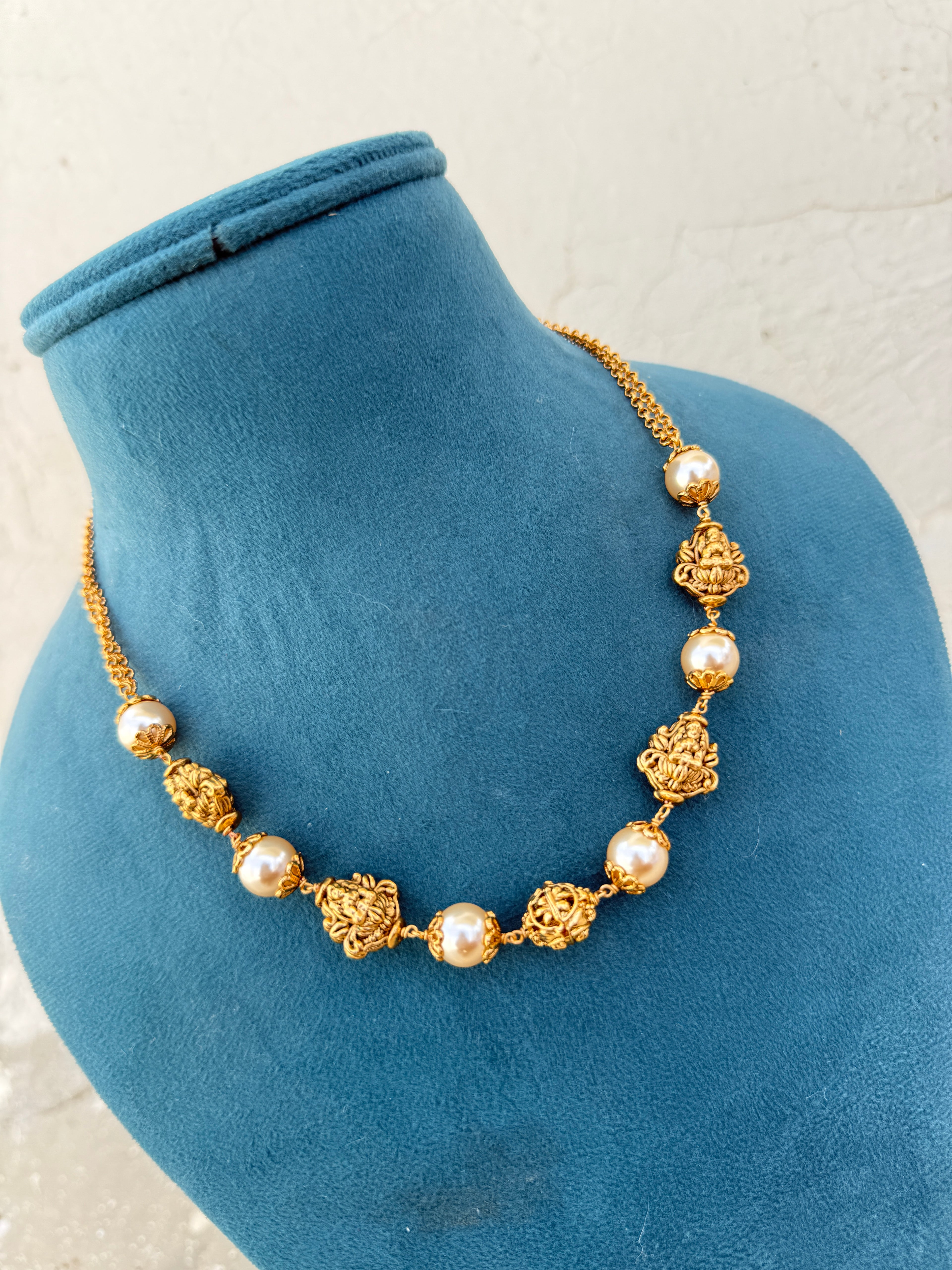 Bb034 Lakshmi devi nakshi gold ball pearl chain