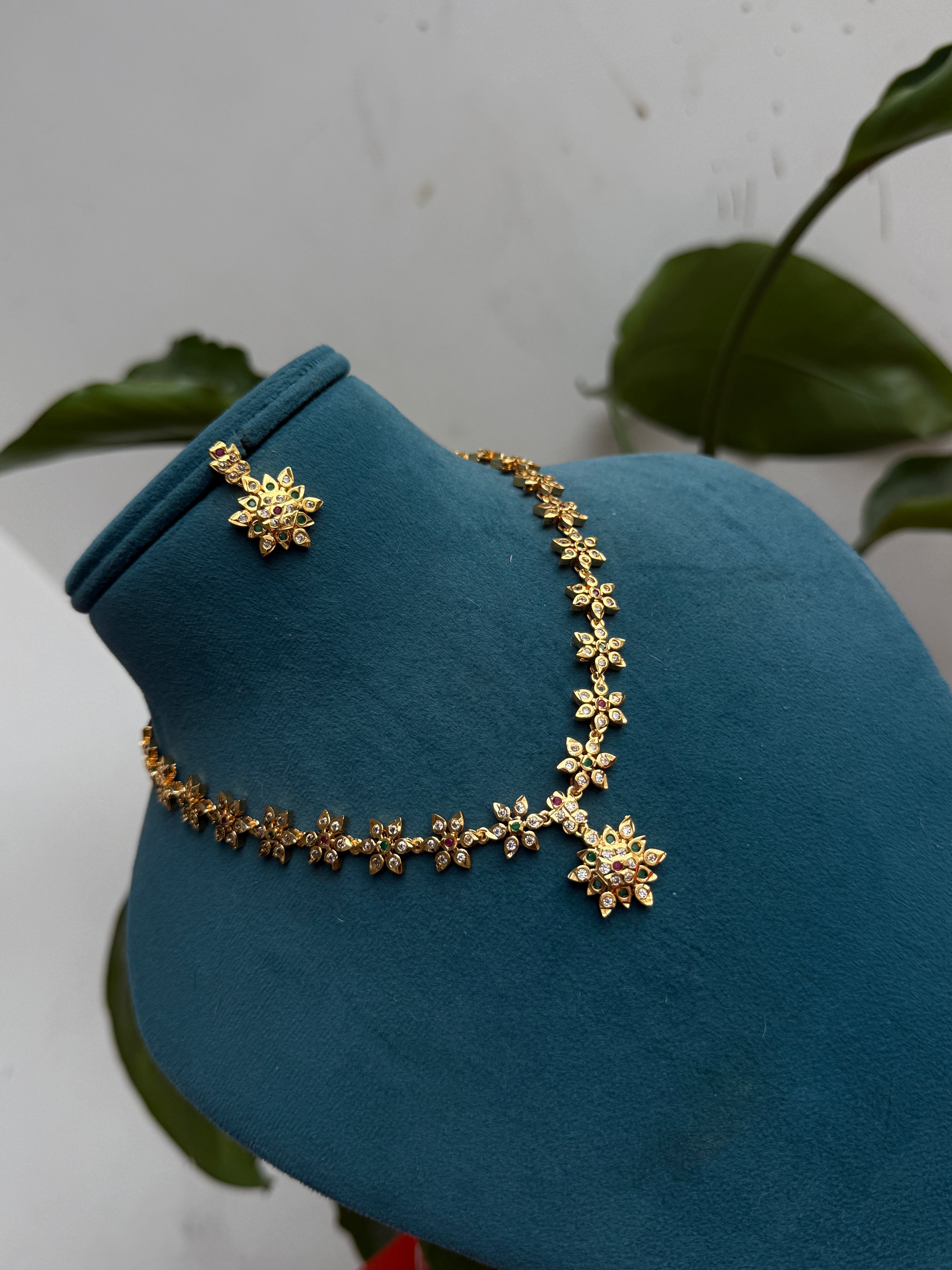 Ph068 panchaloham multi neckset with back screw earrings