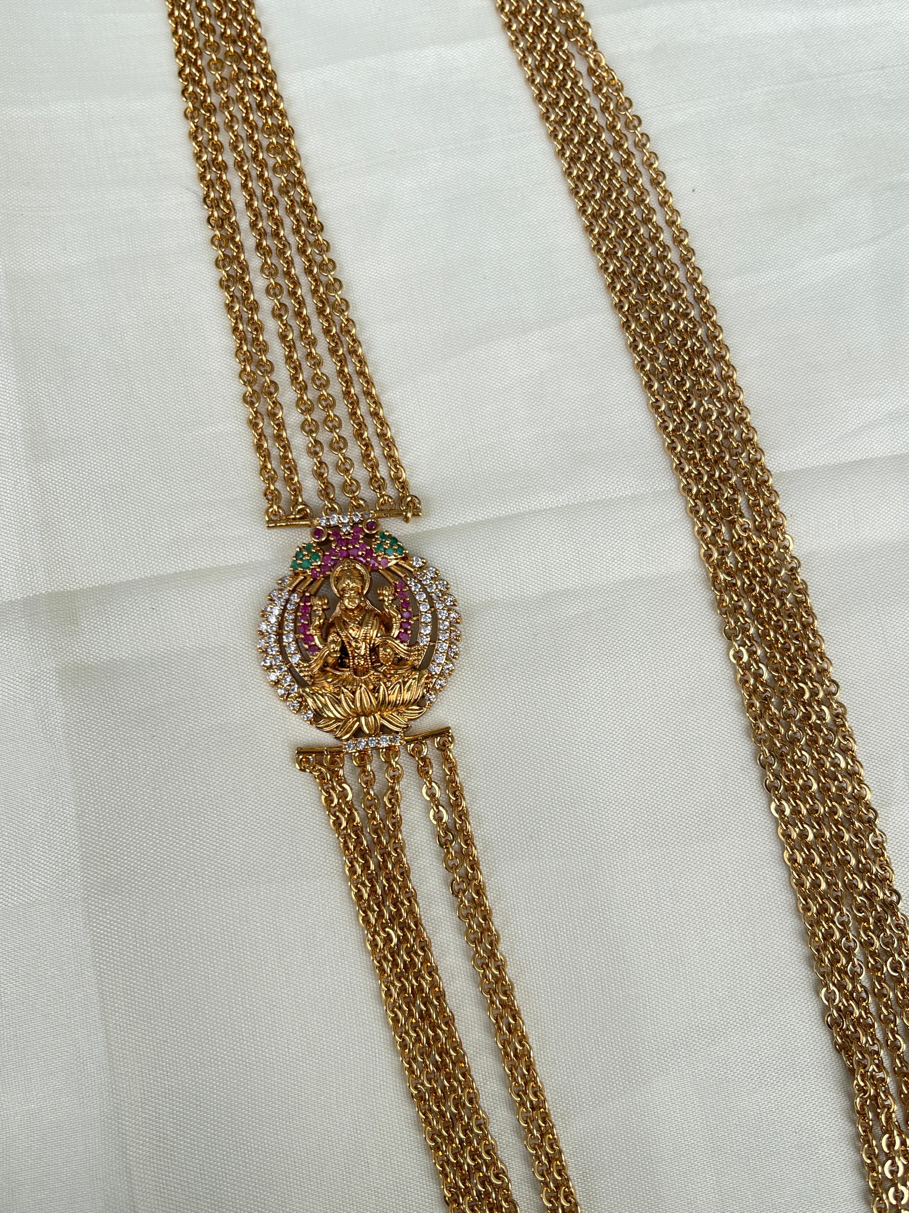 Pendant Gold Chandra Haram With Price Layers Lakshmi Devi Side