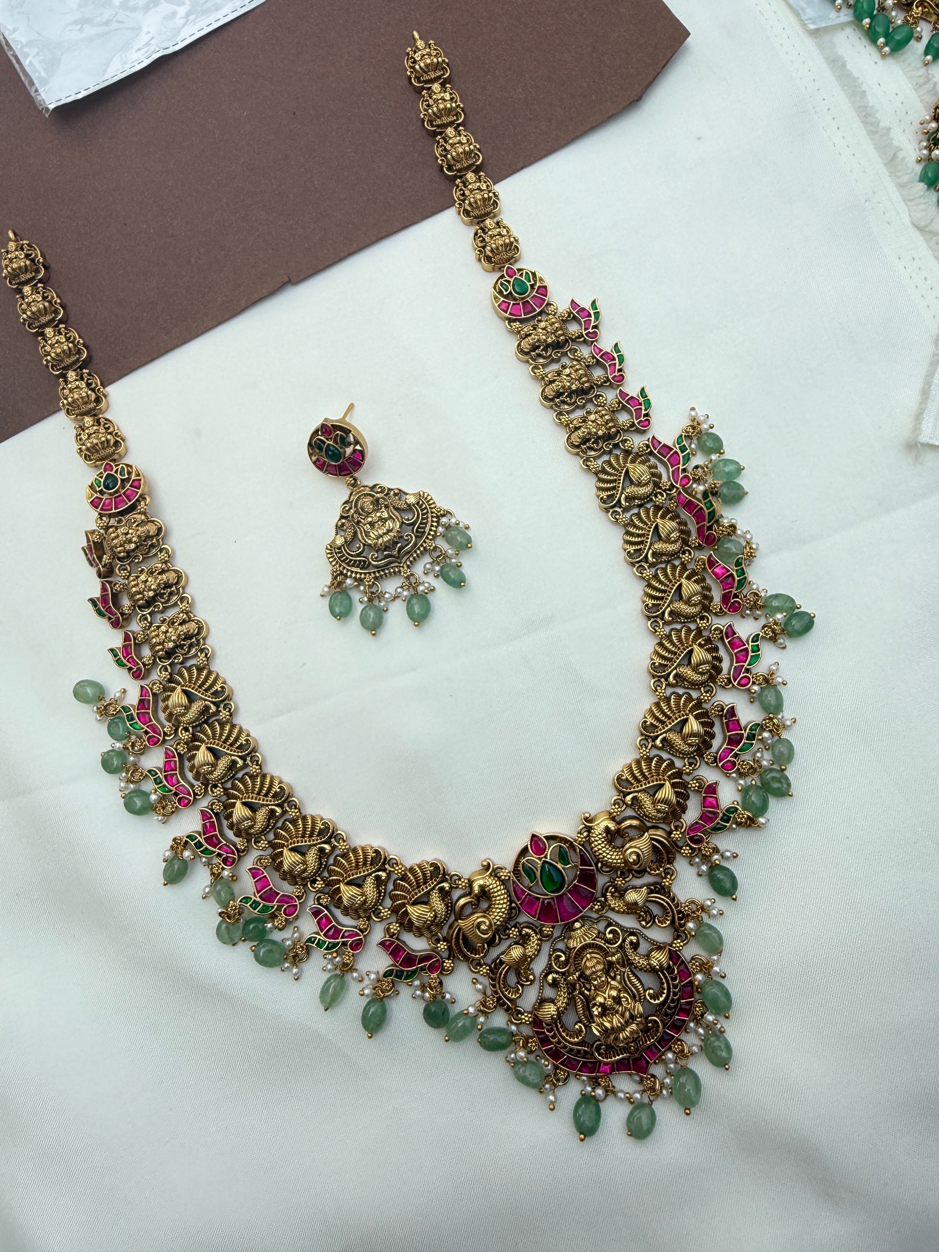 Lh578 lakshmi devi nakshi jadau kunda long haram