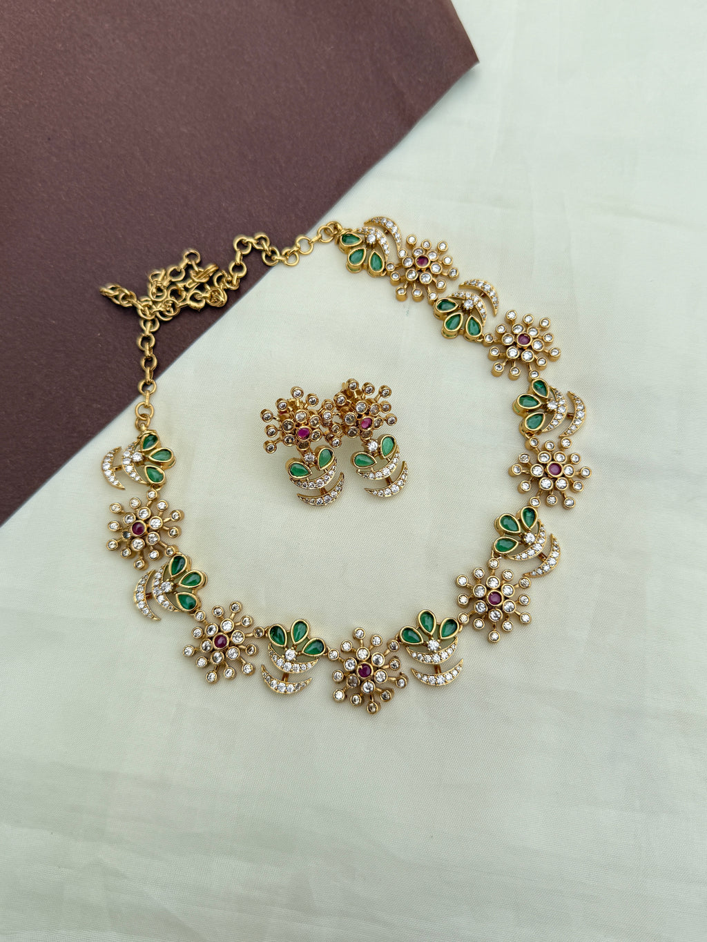 Ns284 multi flower tree neckset with earrings