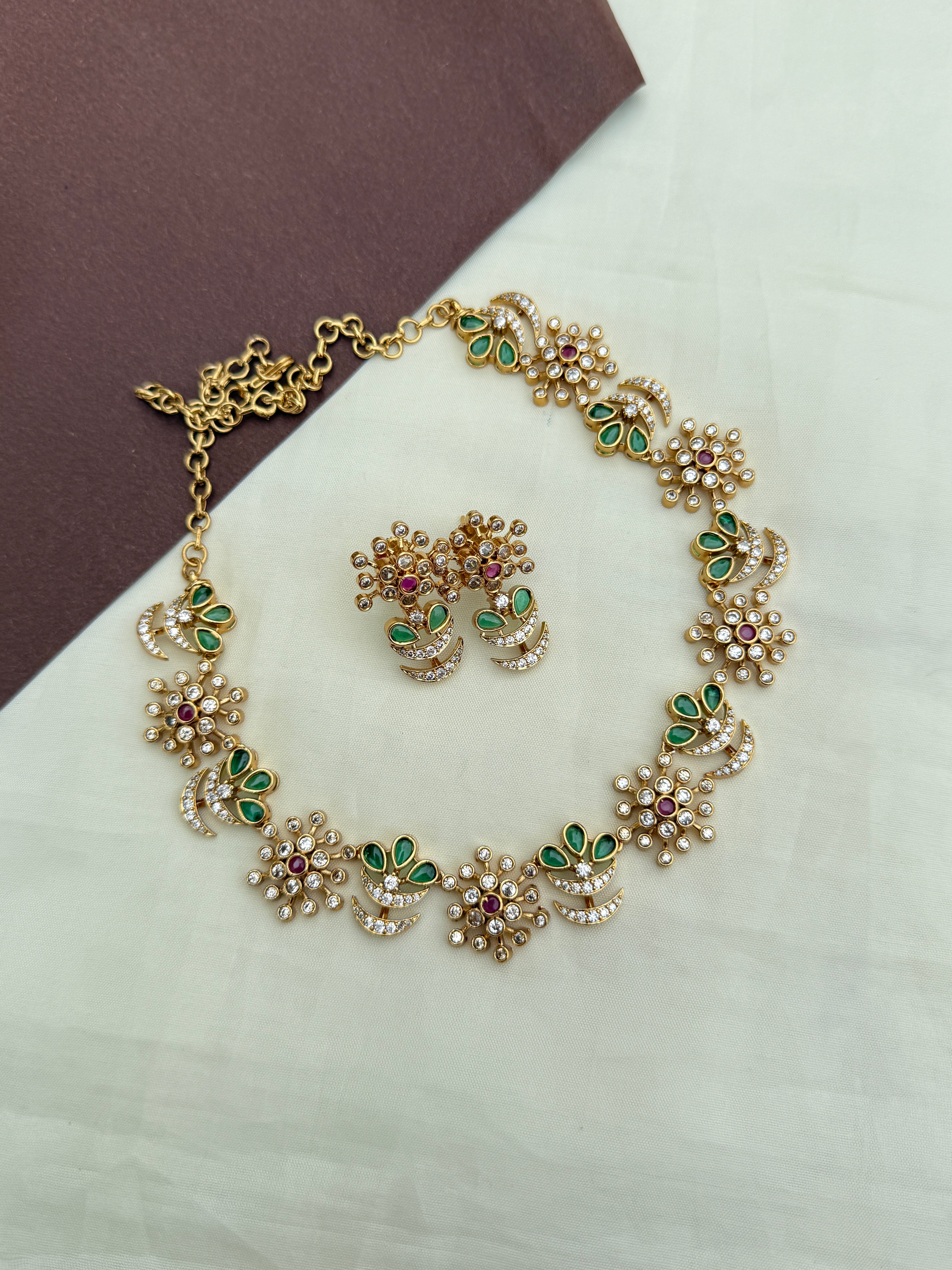 Ns284 multi flower tree neckset with earrings
