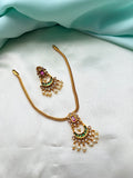 Multi stones white bead nano thread short neckset with earrings ns953