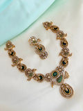 Premium AD Stone Bird Motif Neckset with Emerald Green Accents with Earrings Ns862