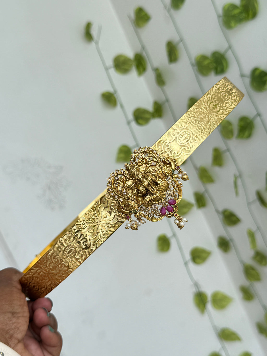 Hb703 lakshmi Devi peacock with gold balls texture hipbelt