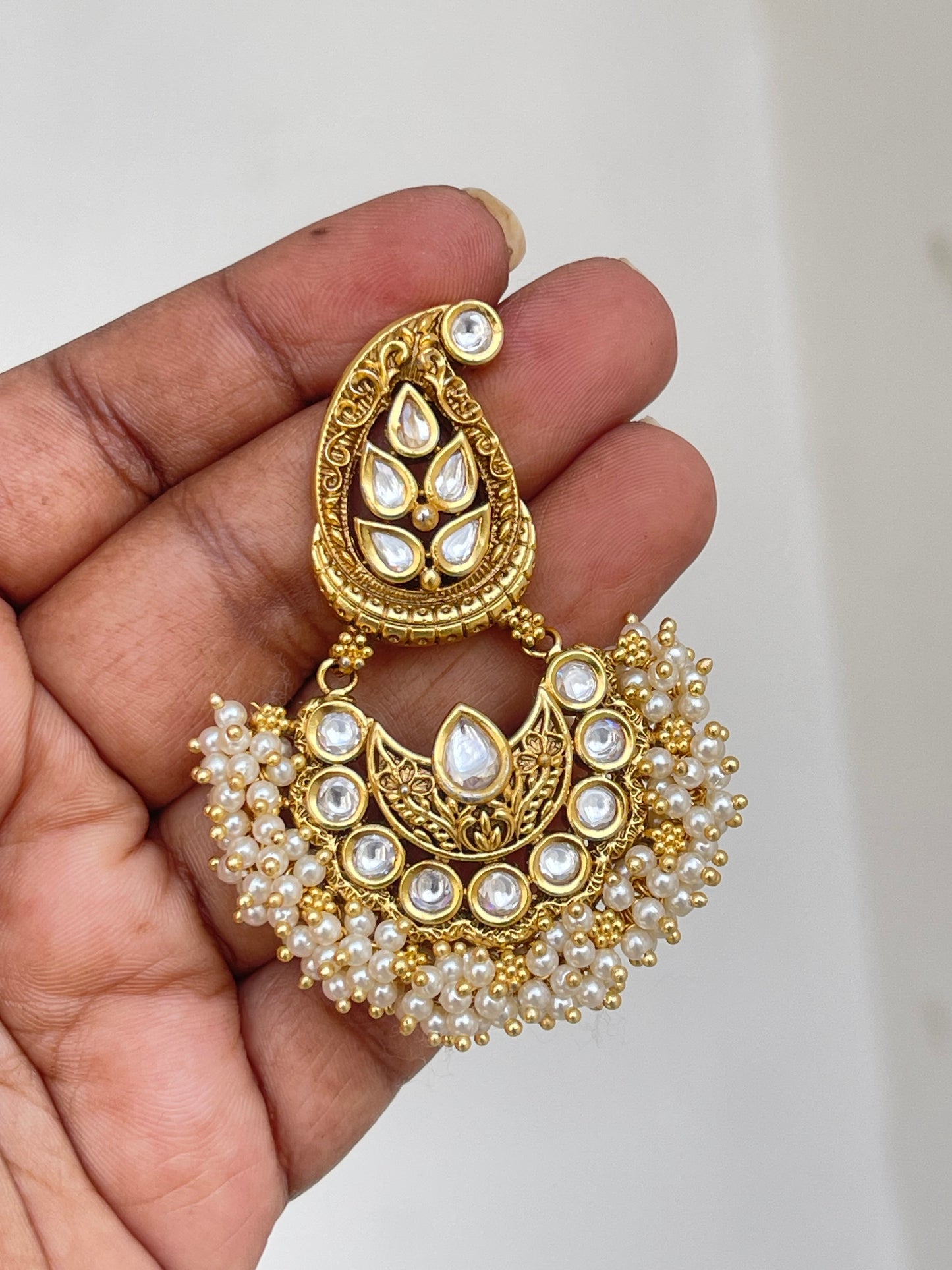 Premium mango Kundan chandbali earrings