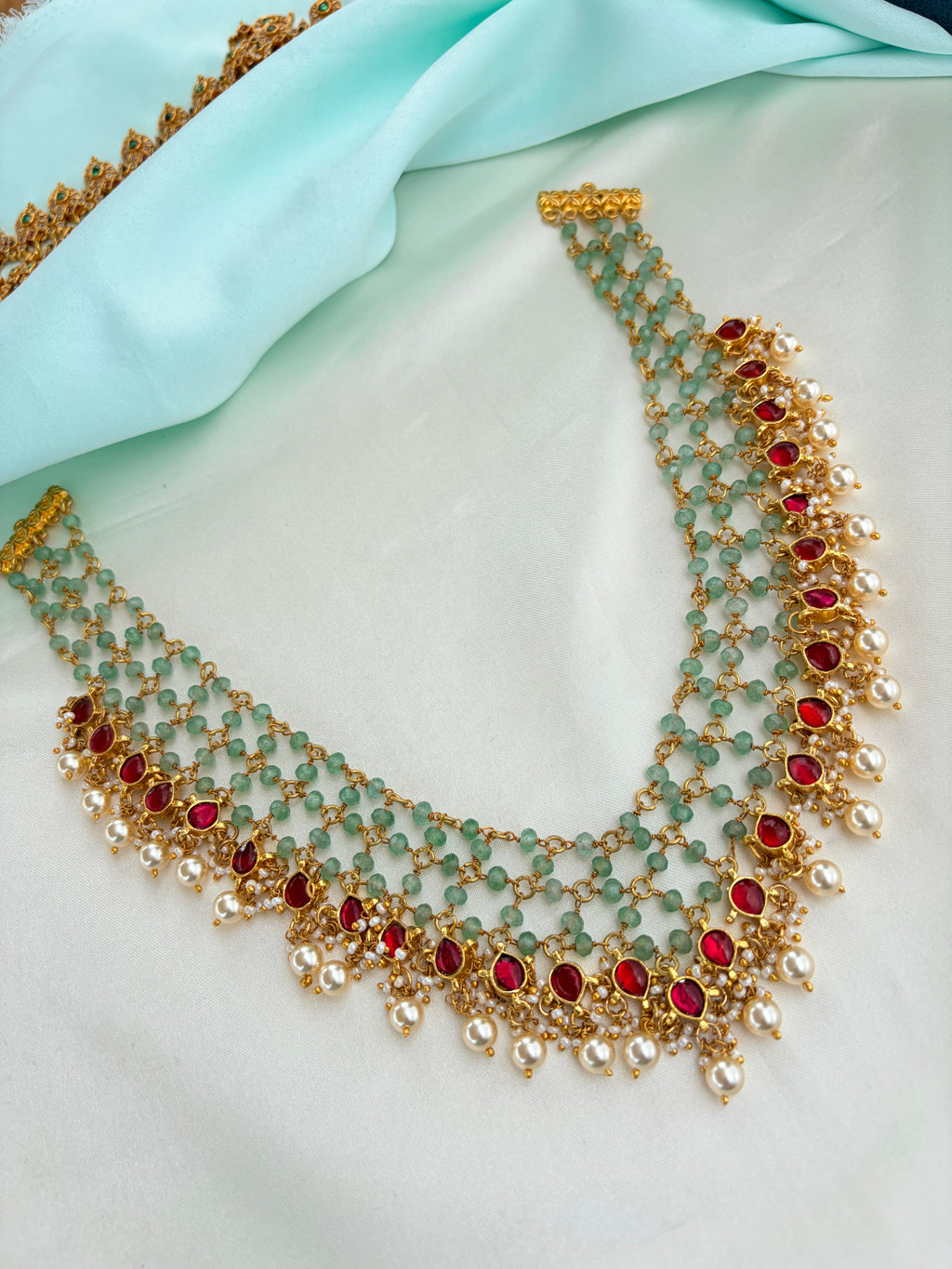 Jadau Kundan Ruby and Green beads neckset Ns922