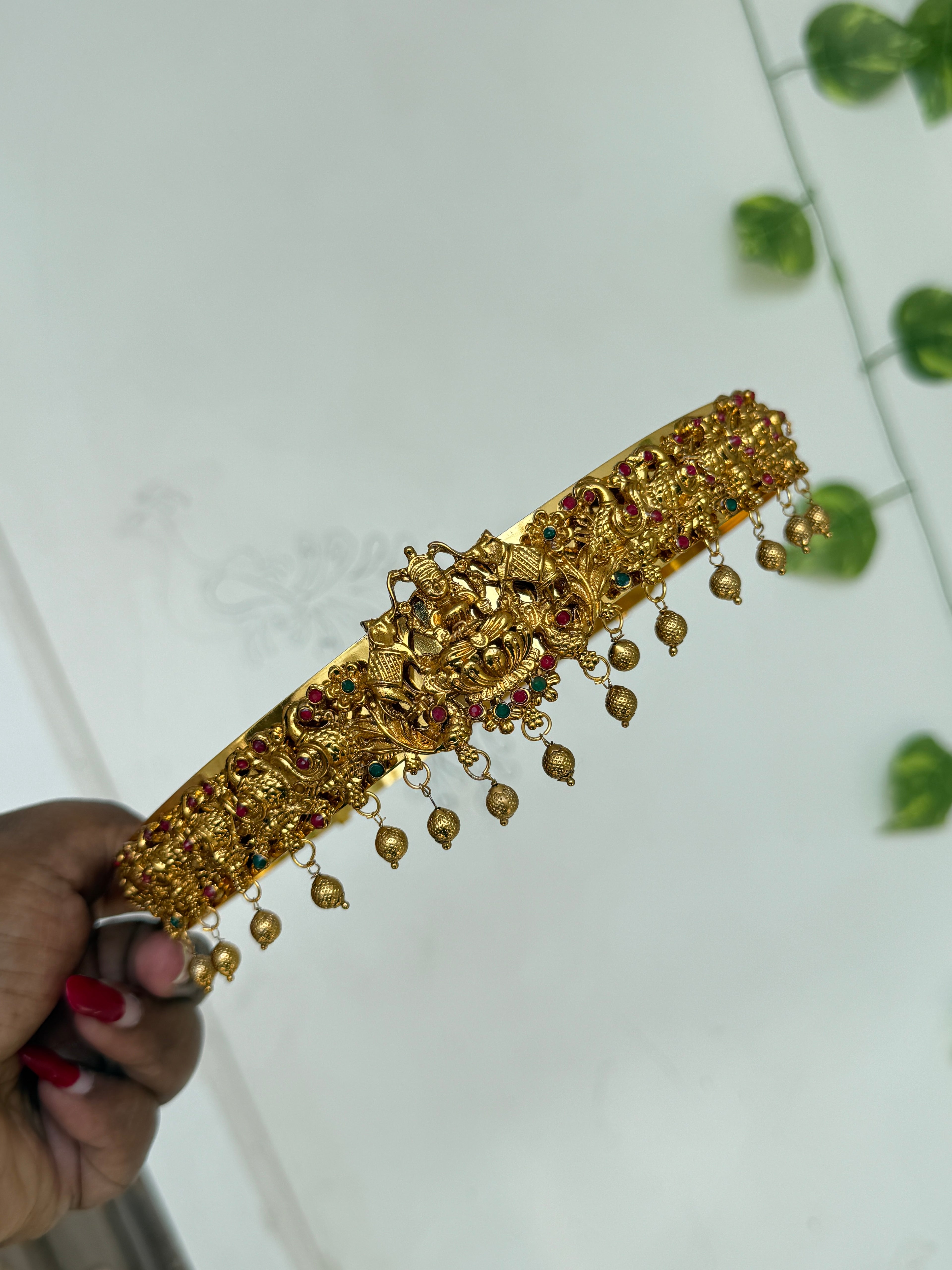 Hb676 lakshmidevi peacock with gold balls multi small hipbelt