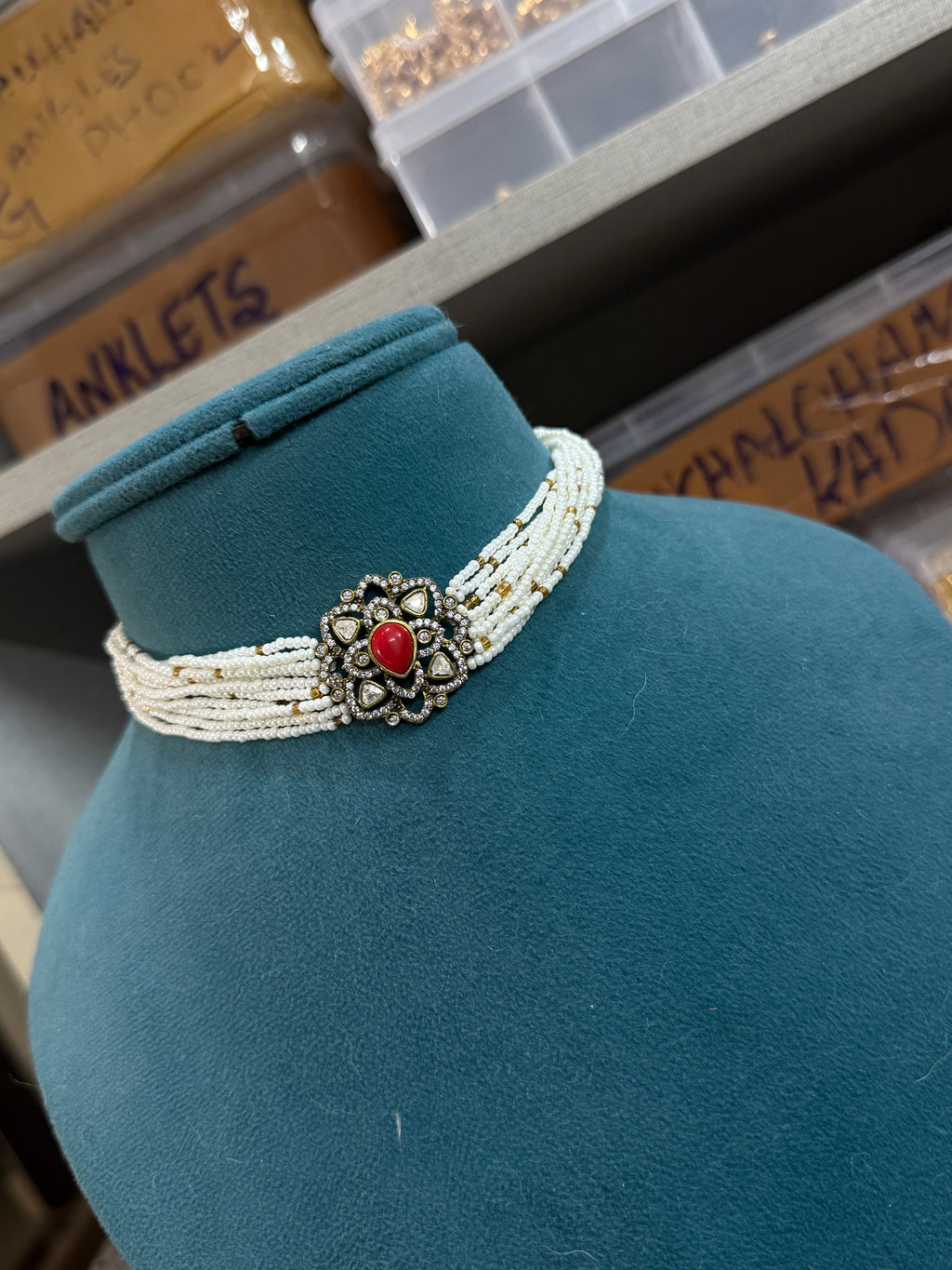 Sugar pearls moissanite flower  design pendant choker neckset ch236