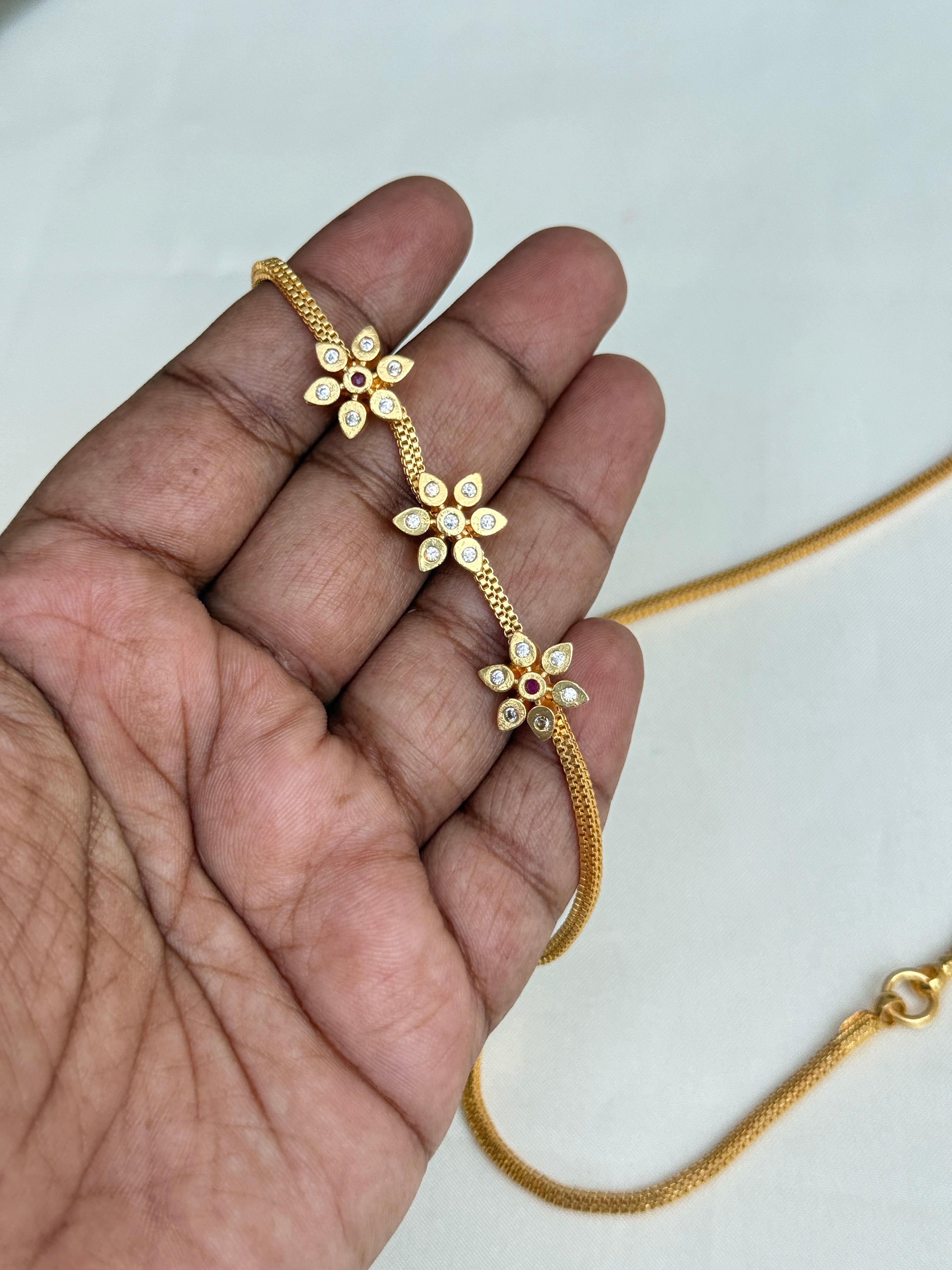 Tc022 24inches 3 flowers mangalsutra chain