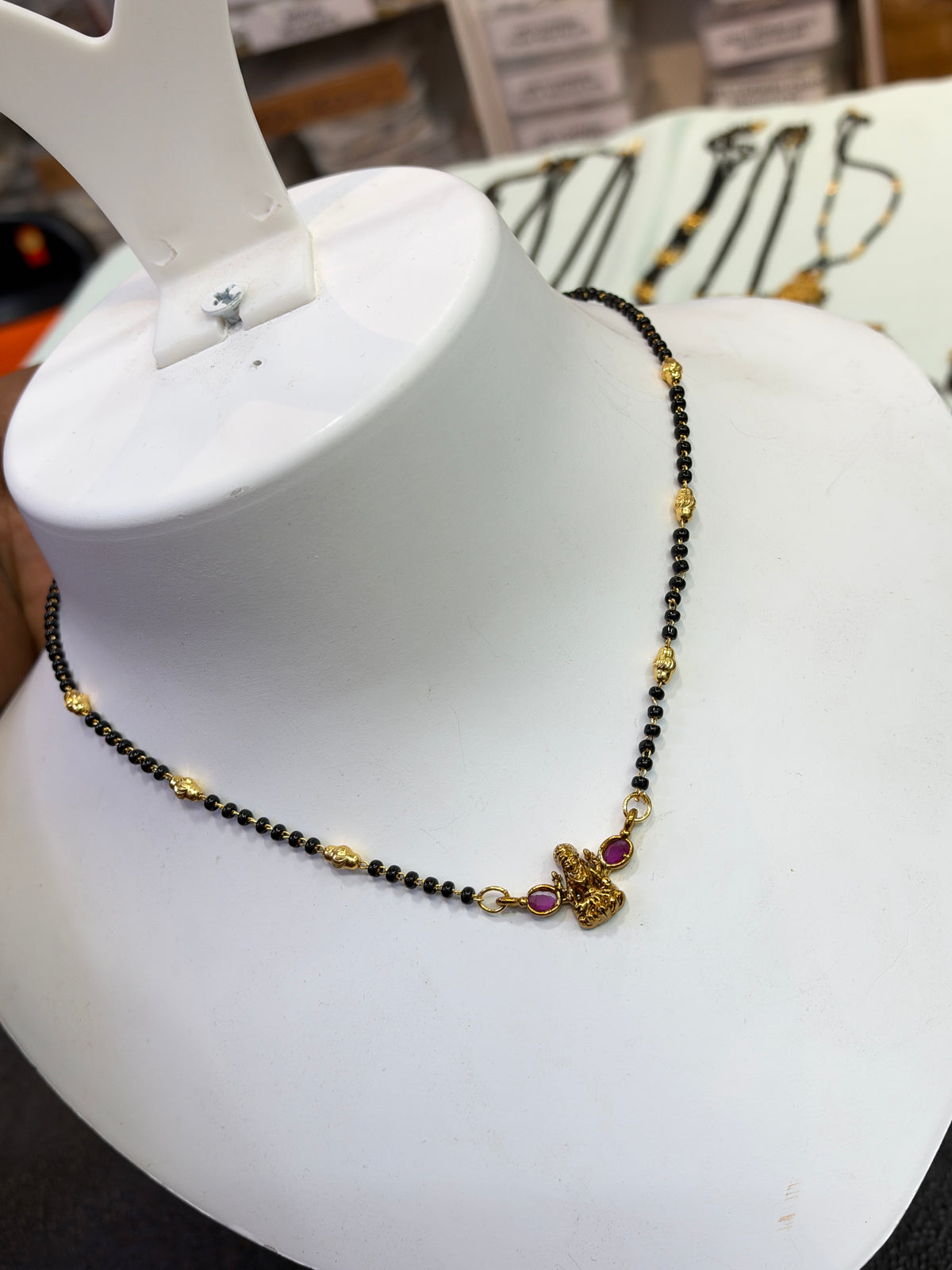 Ruby lakshmi small pendent Black beads 18 inches - available in multiple chain options Bb441