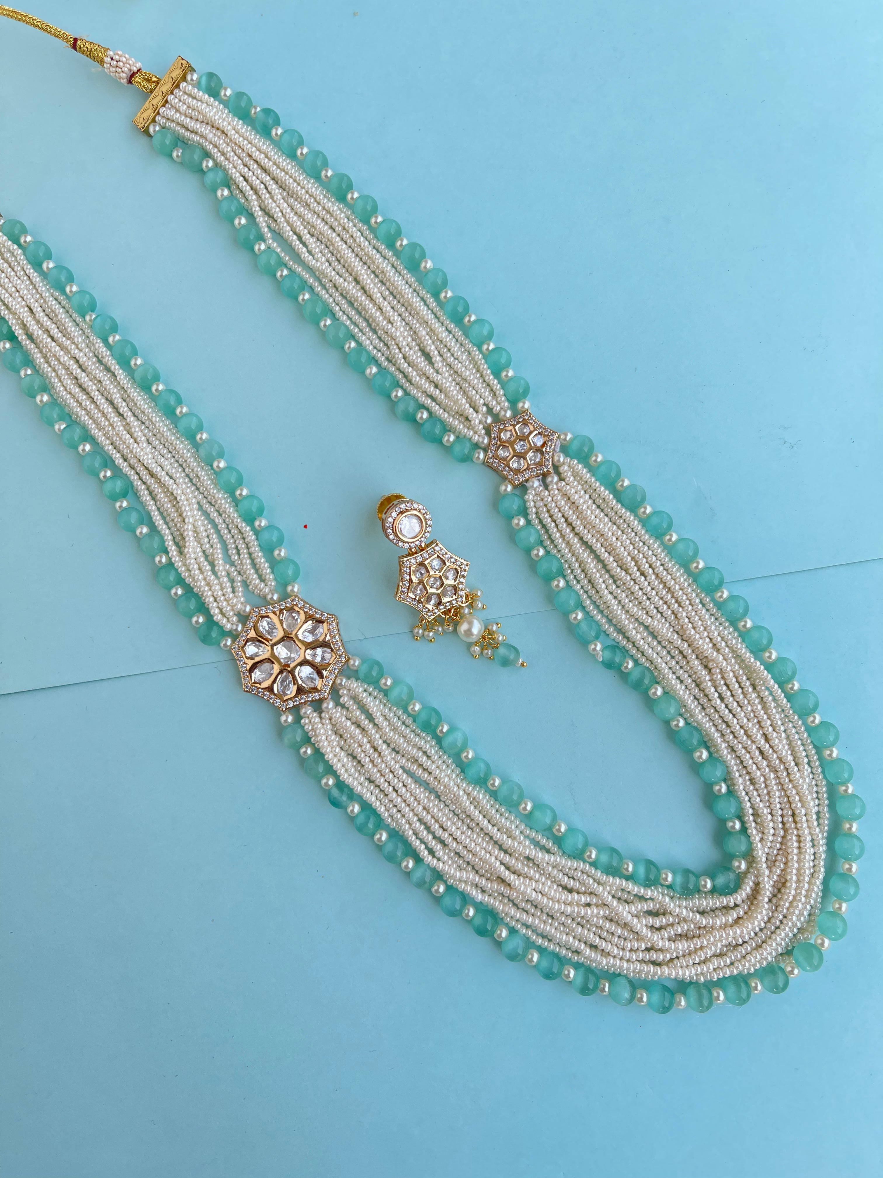 Uncut Kundan long beads chain with earrings