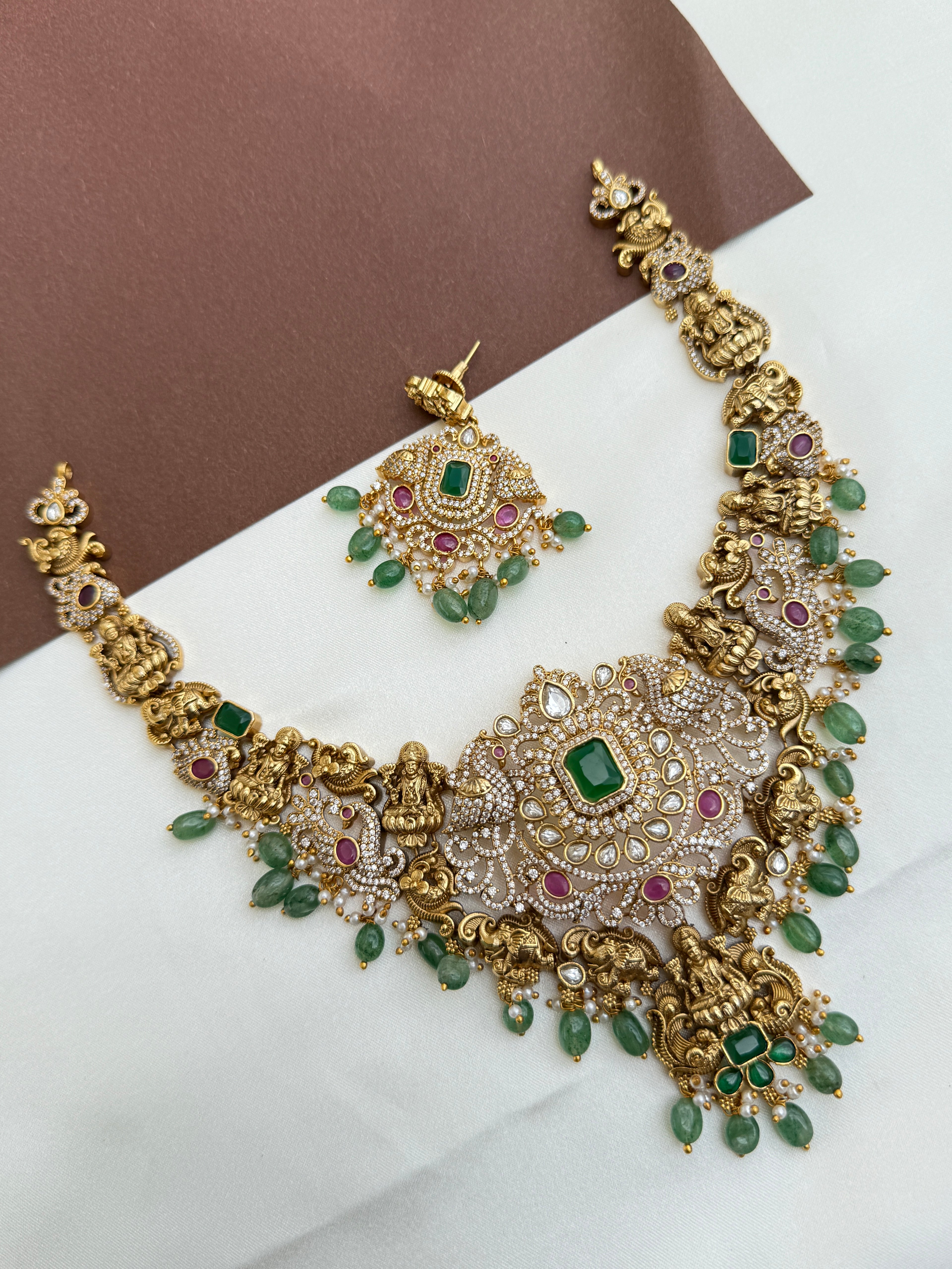 Ns358 uncuts cz nakshi lakshmi Devi neckset