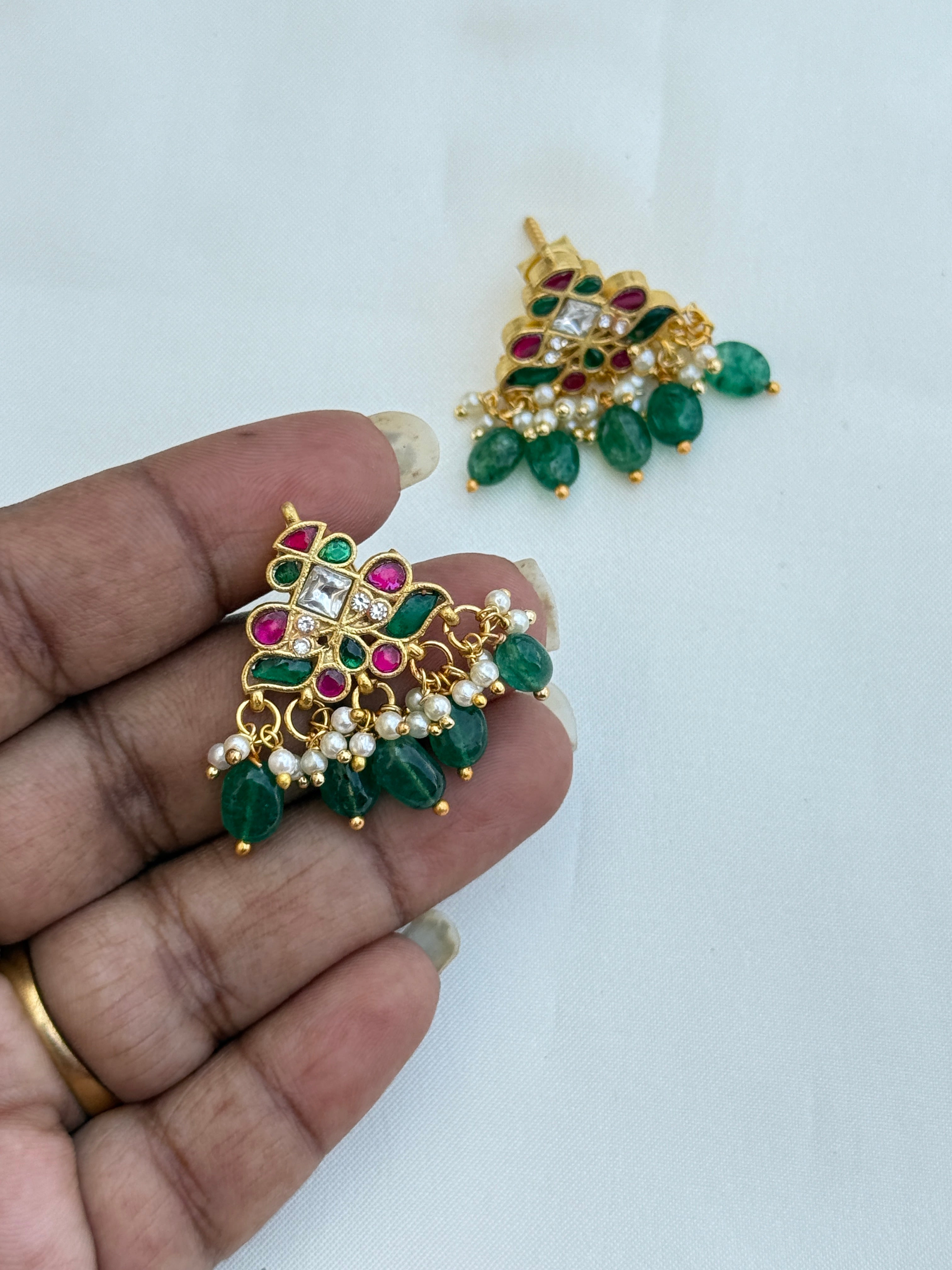 St024 jadau kundan stud hanging earrings