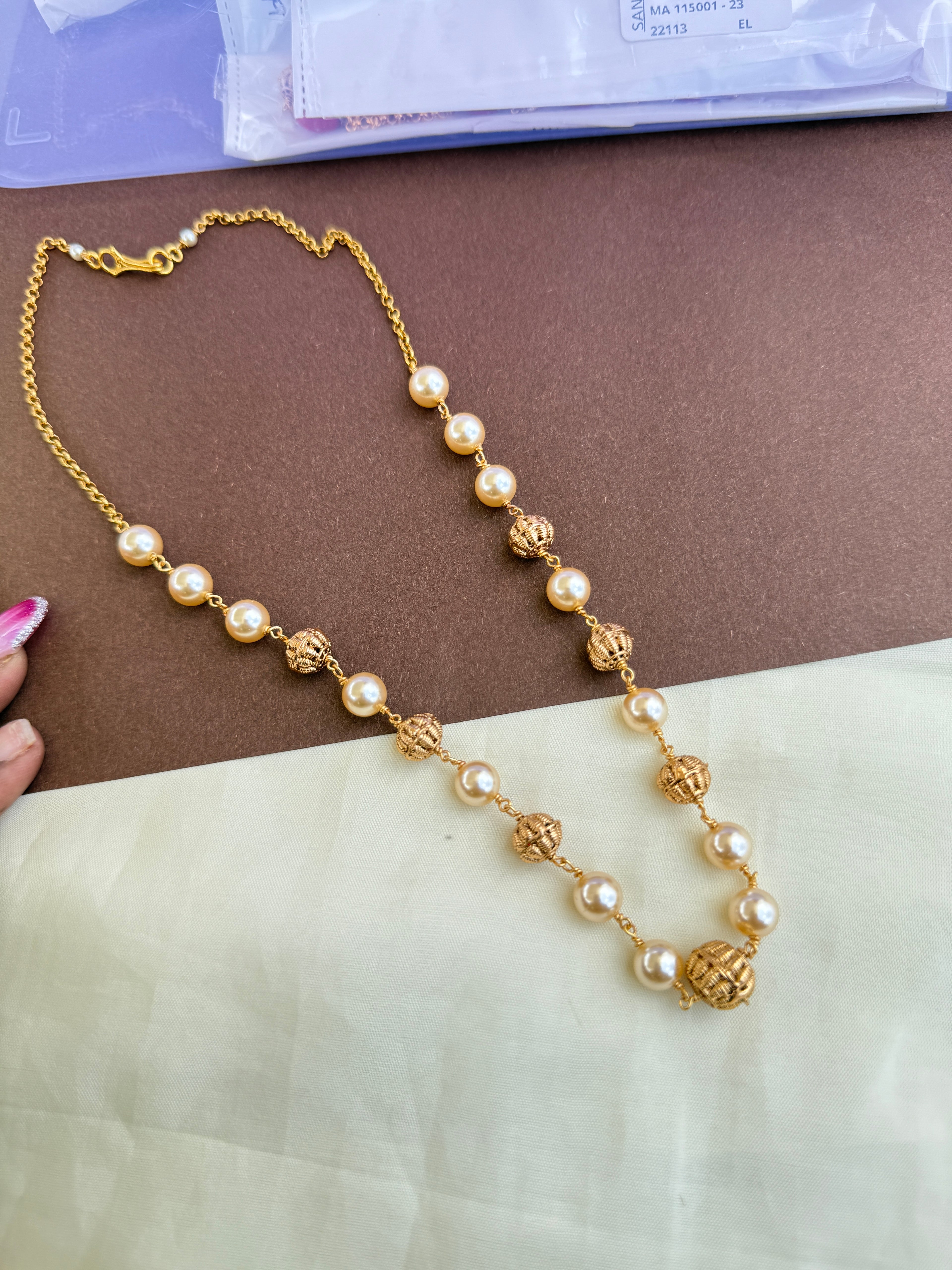 Bb0001 pearl gold ball short  beads chain