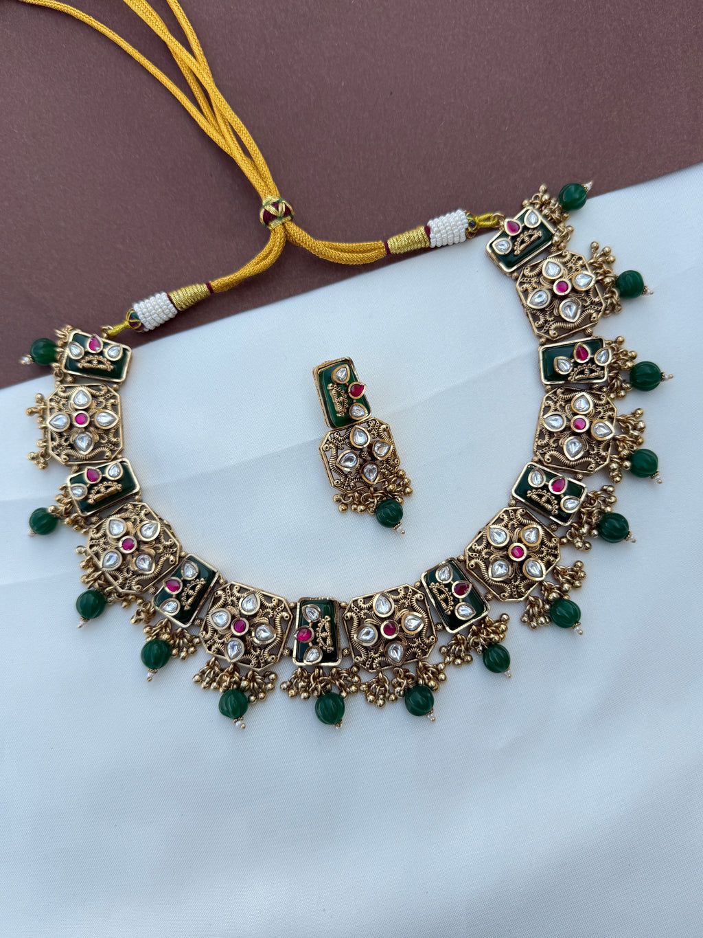 Ns651 polki kundan jadau kundan neckset with pumpkin beads