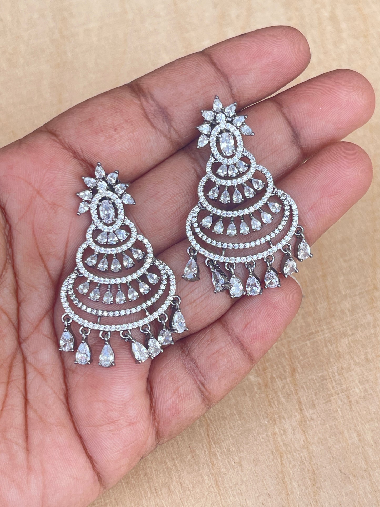 3 layers zircon chandbali earrings