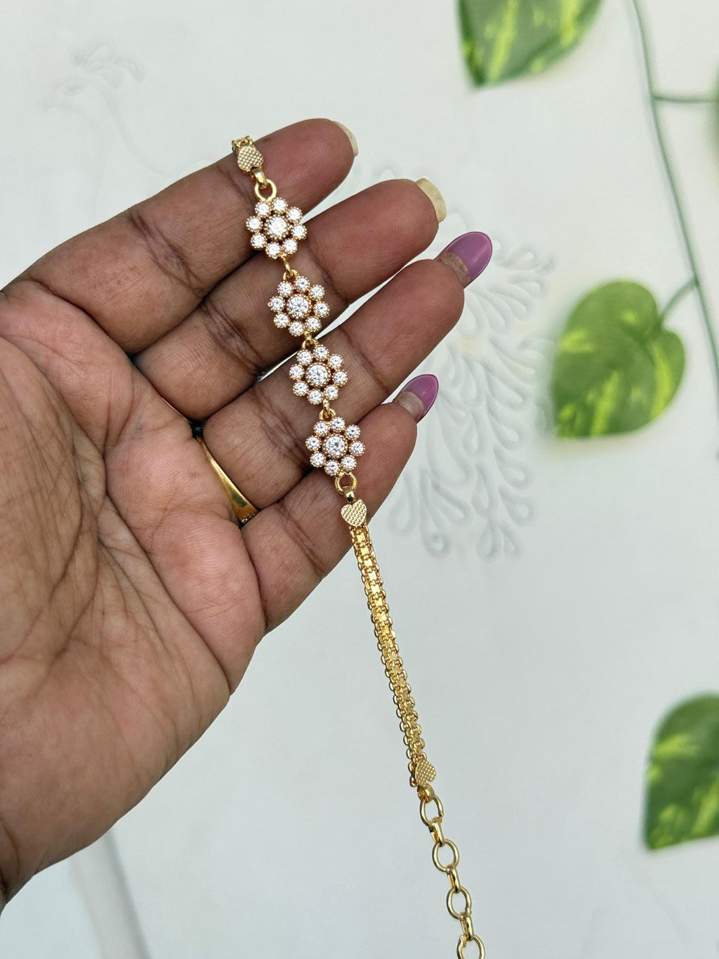 Br539 panchaloham flowers adjustable bracelet