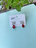 Silver Bow stone pearl hanging in 4 colors ER6238