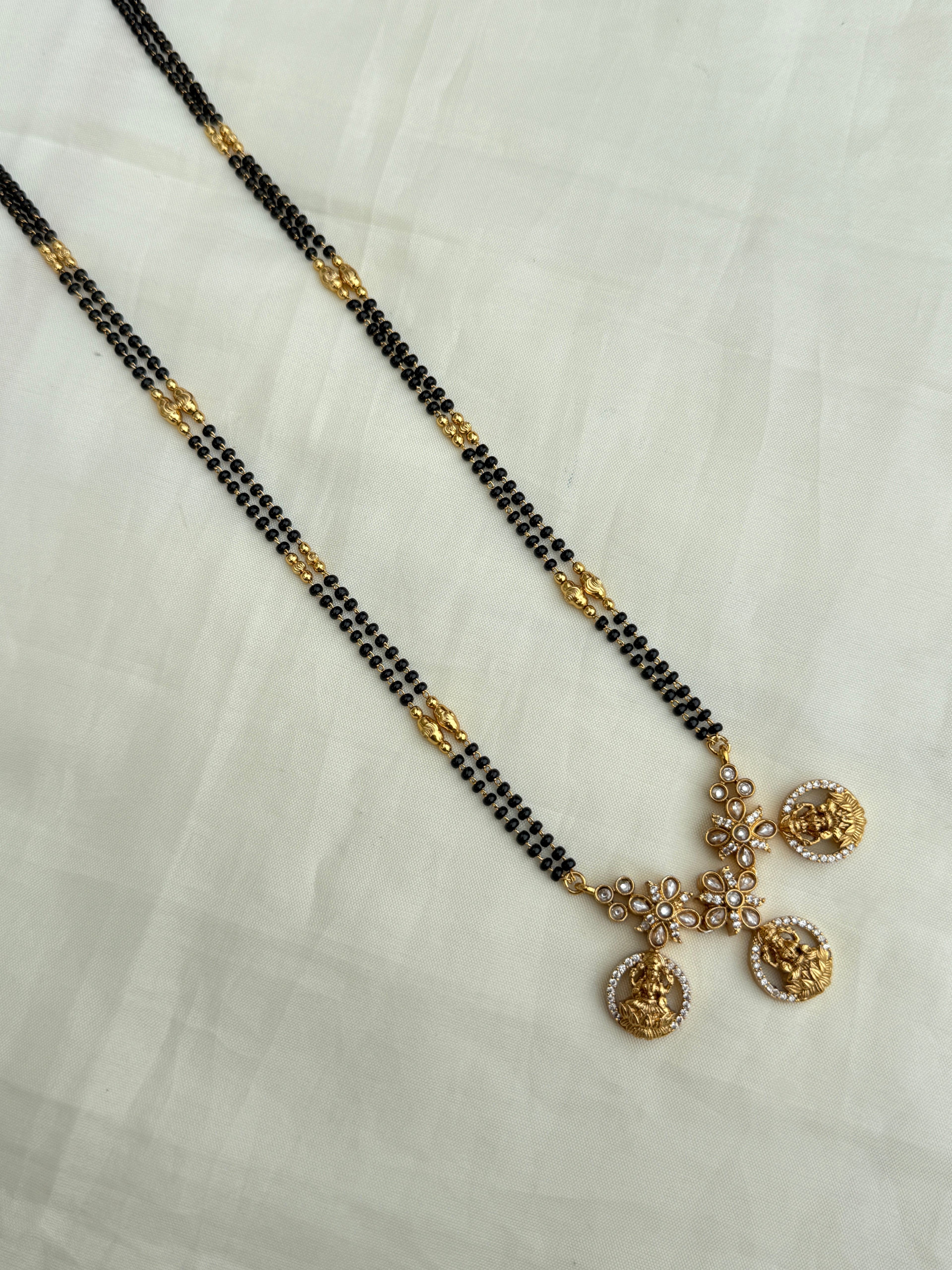 Bb017 lakshmi devi kundan 2 lines 24inches blackbeads