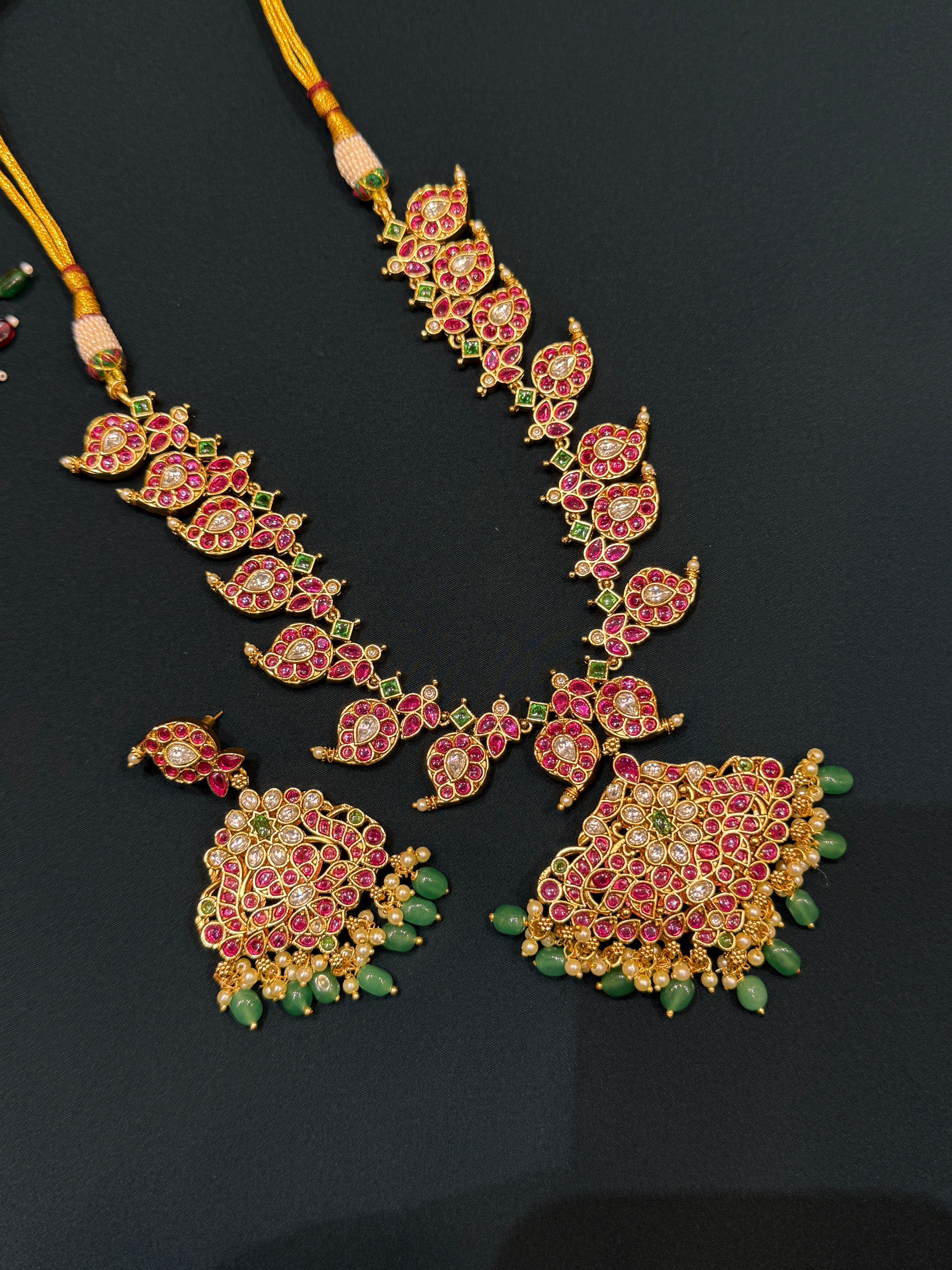 Ns330 reversible mango neckset with uncut Kundan and kemp