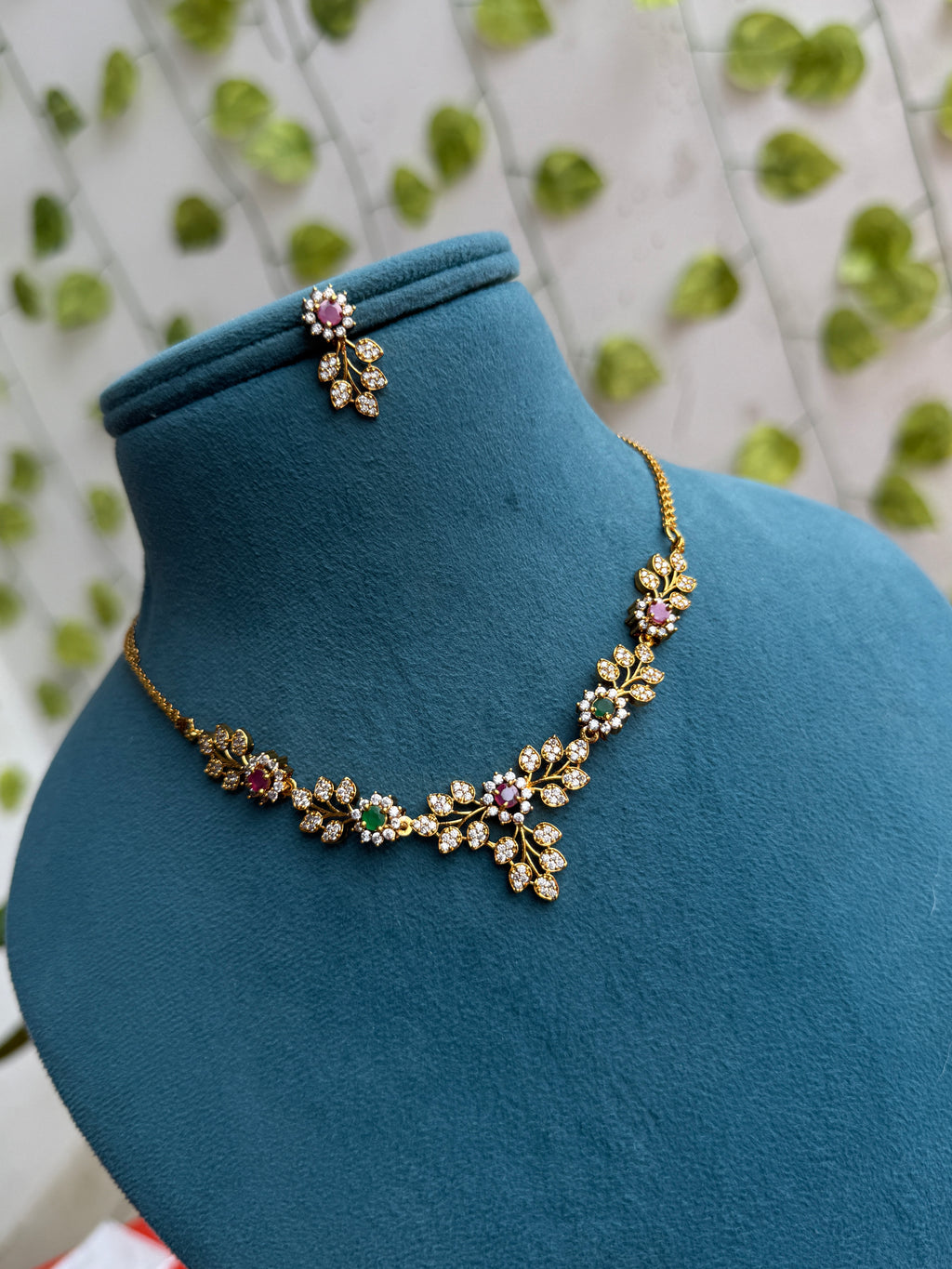 Ns872 multi flowers leaf short neckset with earrings