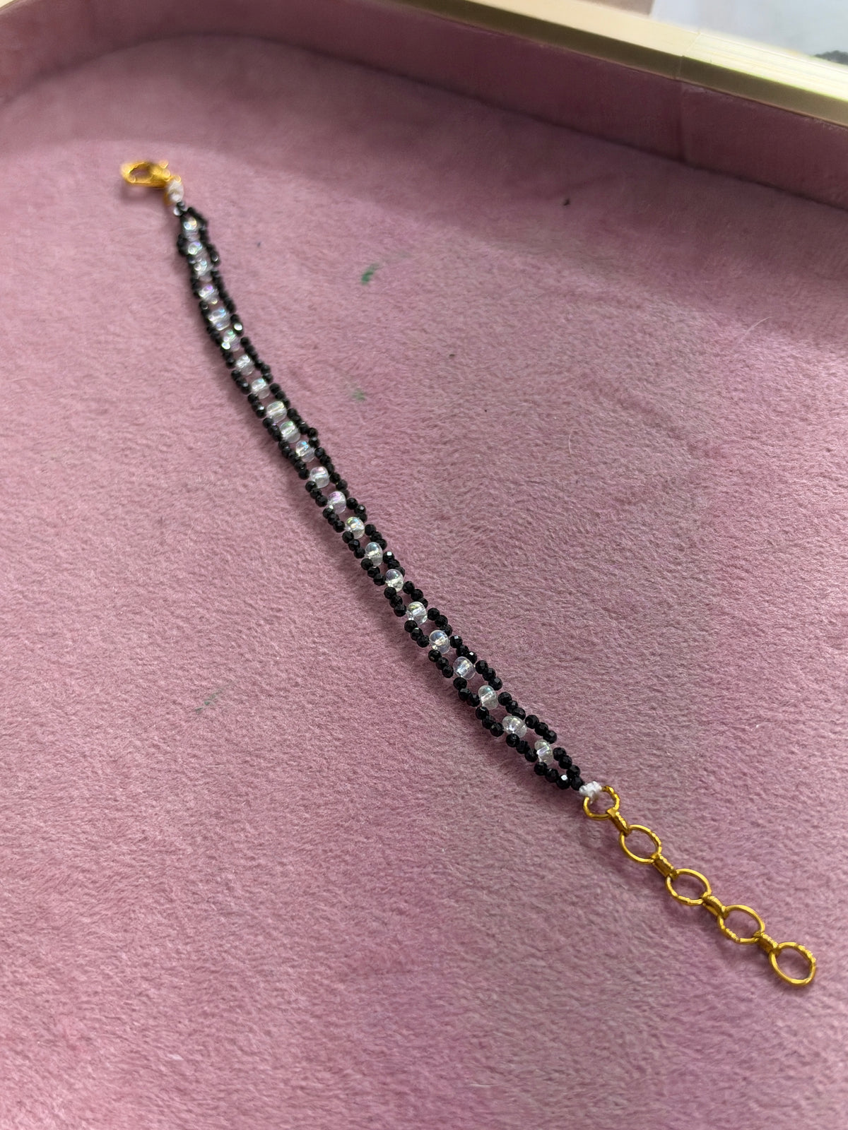 Br0012 crystal blackbeads chain bracelet with 5.5 inches