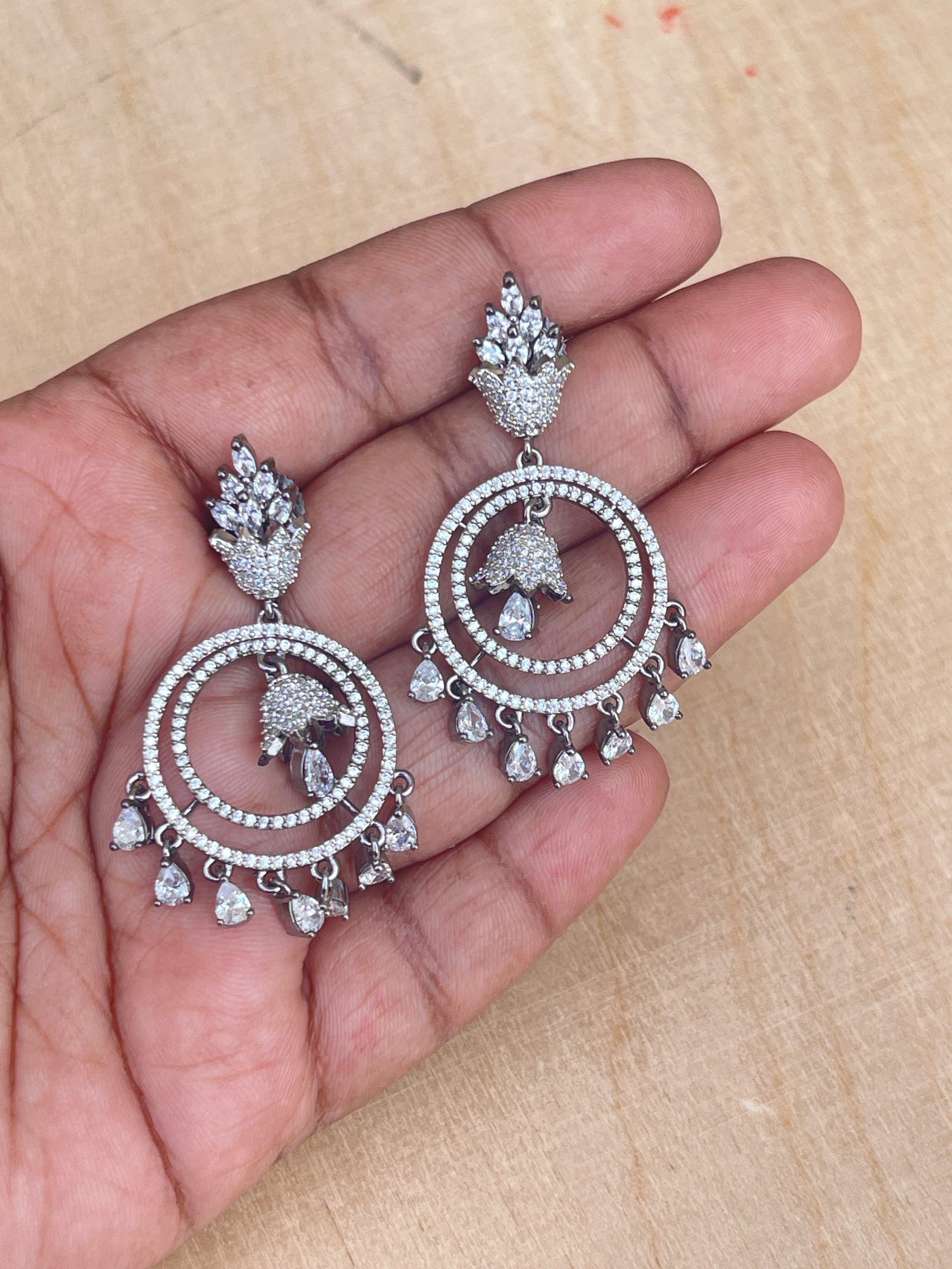 Zircon chandbali bell earrings