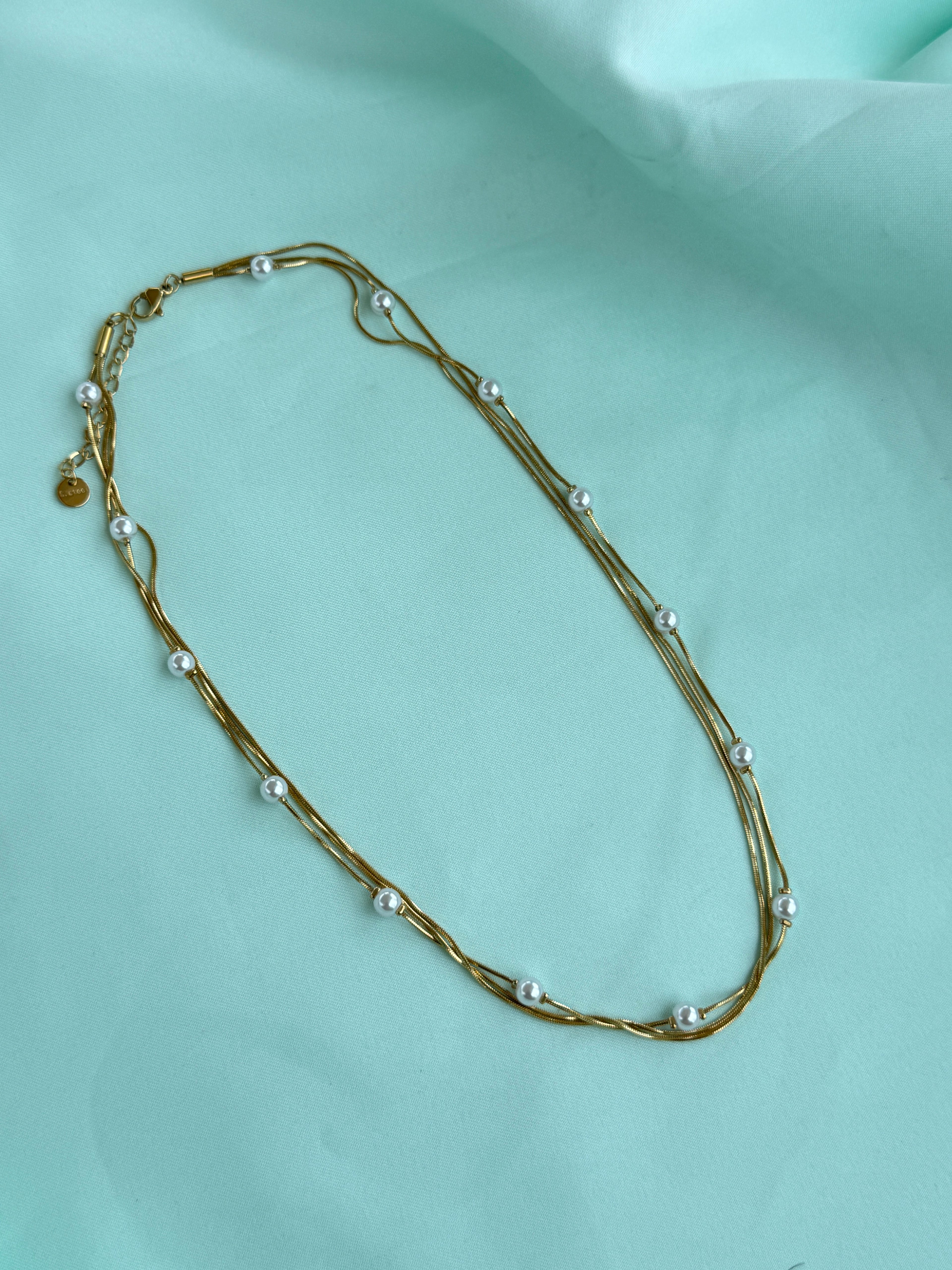 Dc064 anti tarnish pearl 3 layer's 18inches adjustable daily wear chains