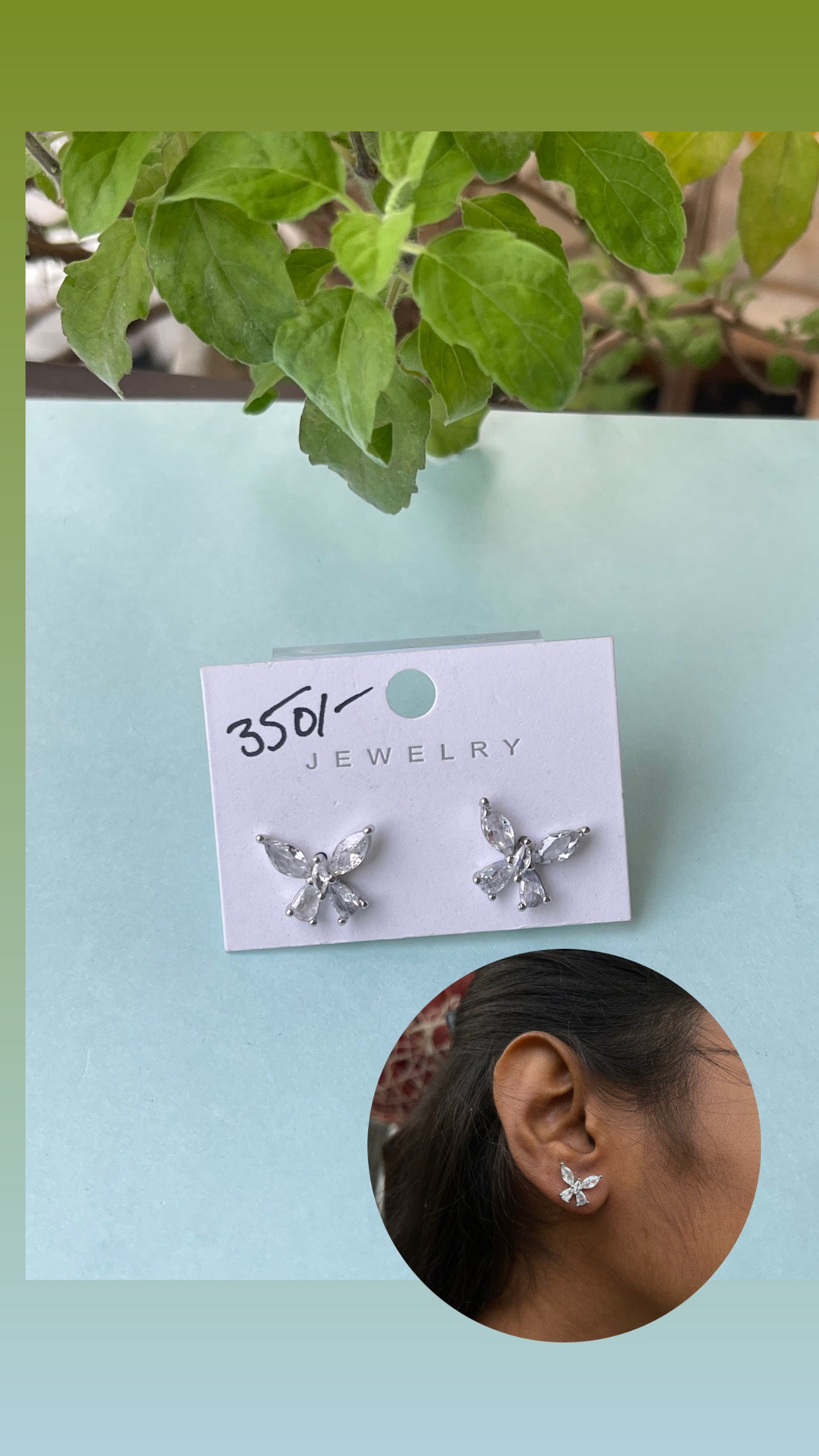 5 stone small butterfly silver studs