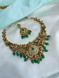 Green drop peacock pendant with green beads short neckset with earrings ns284
