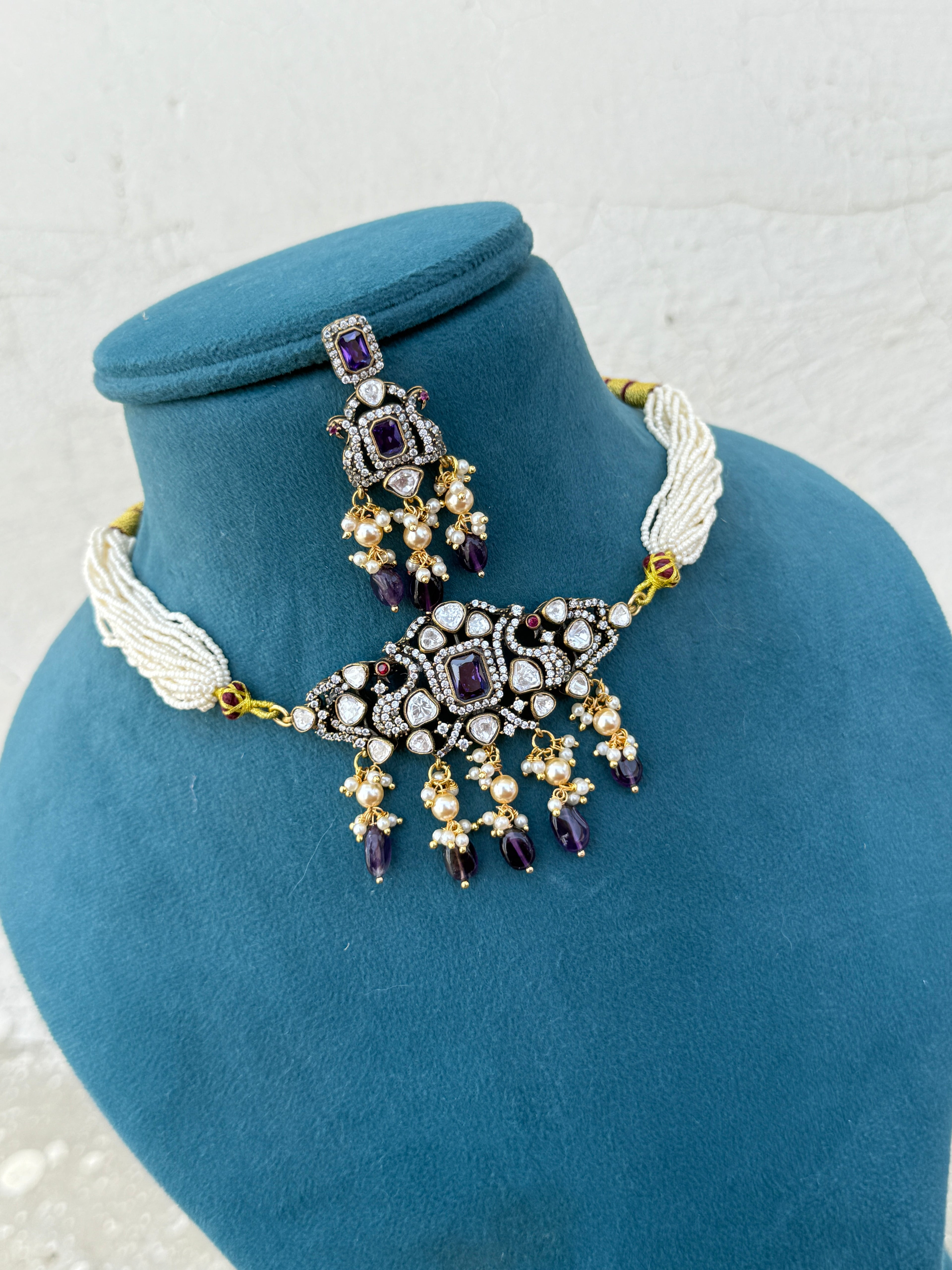Ns556 Victorian moissanite Sugar pearl choker