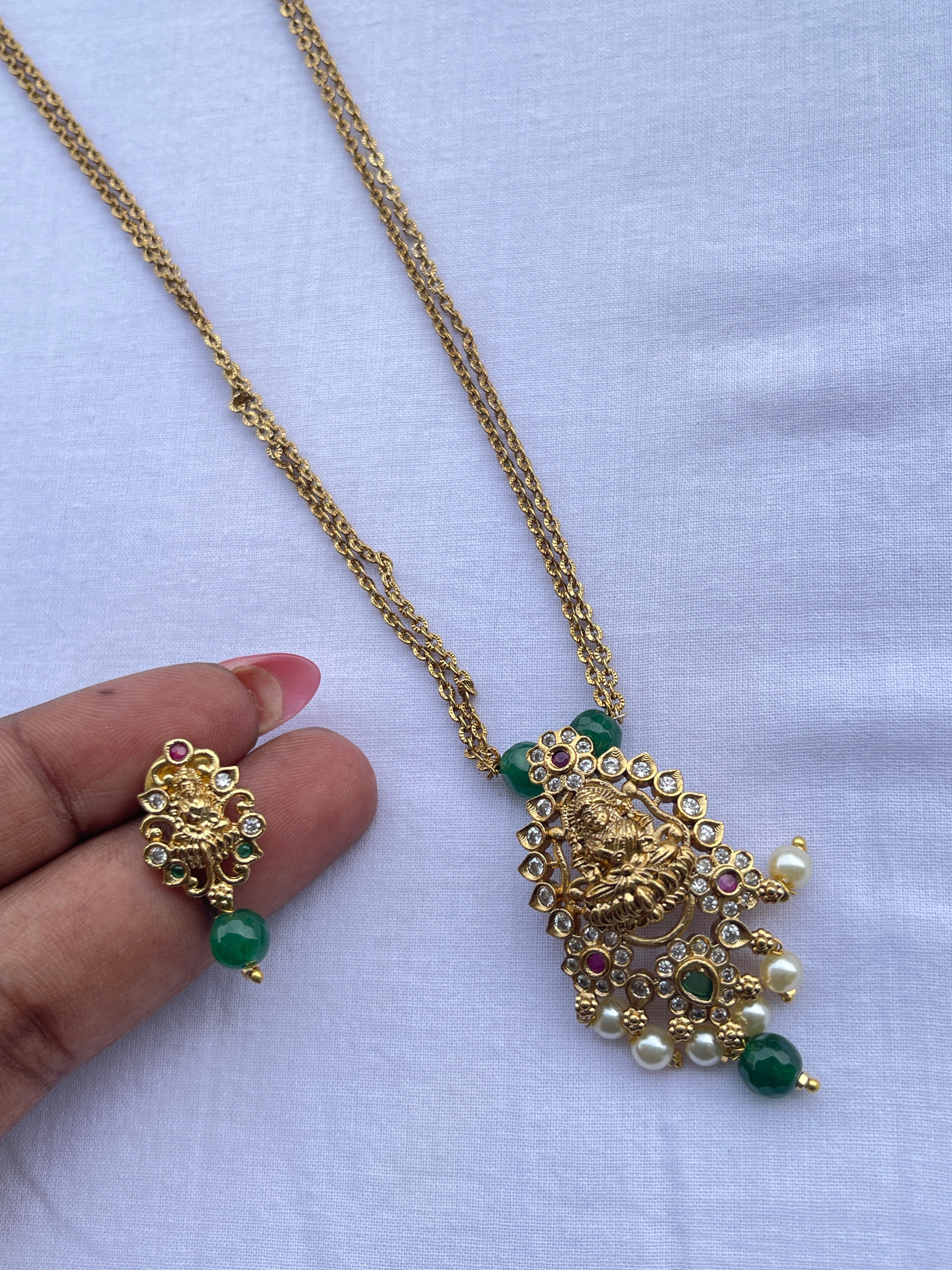 2 lines lakshmi devi chain with pendant and earrings pc002