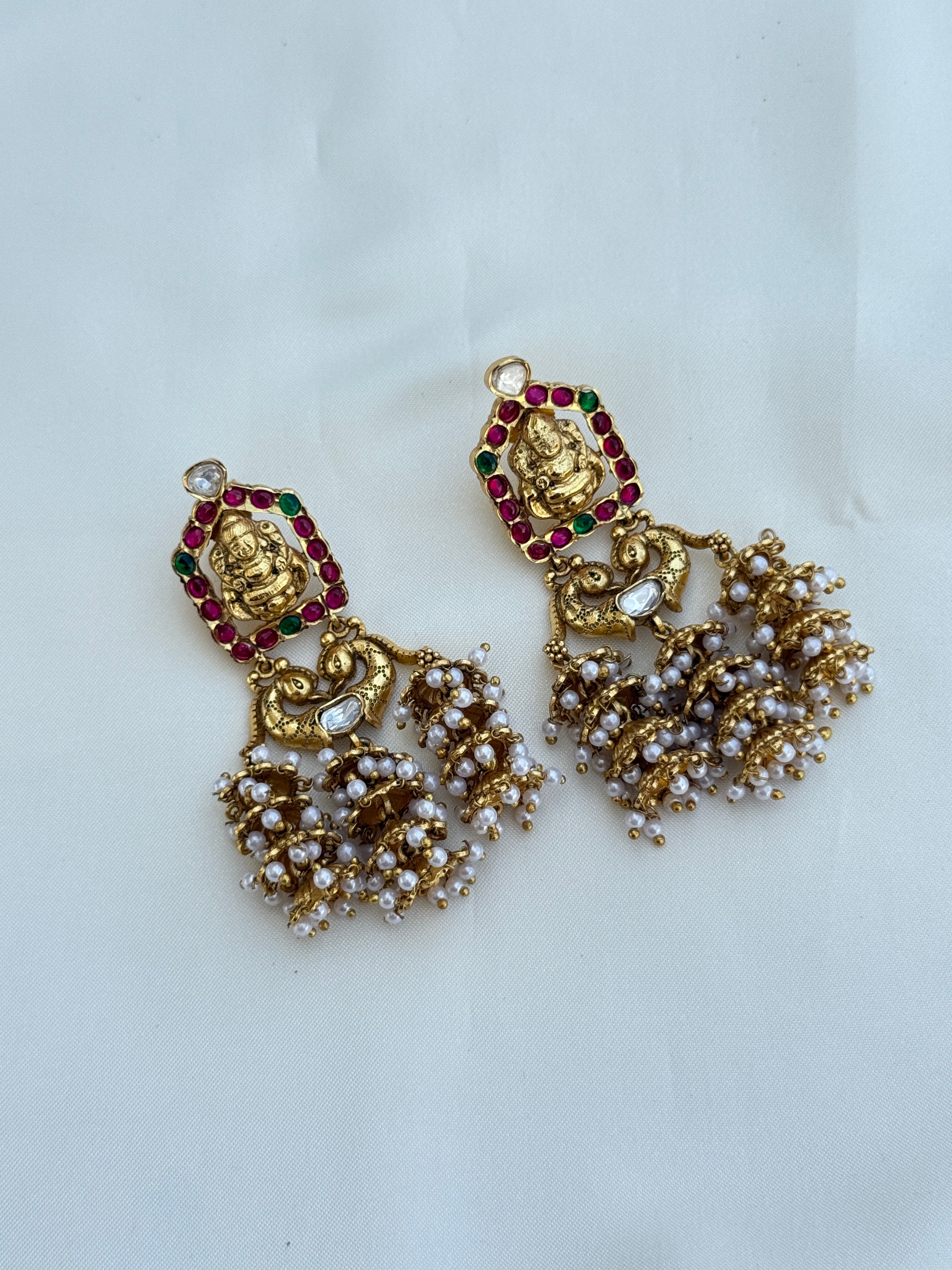 Er144 jadau kundan Lakshmi devi chandbali earrings