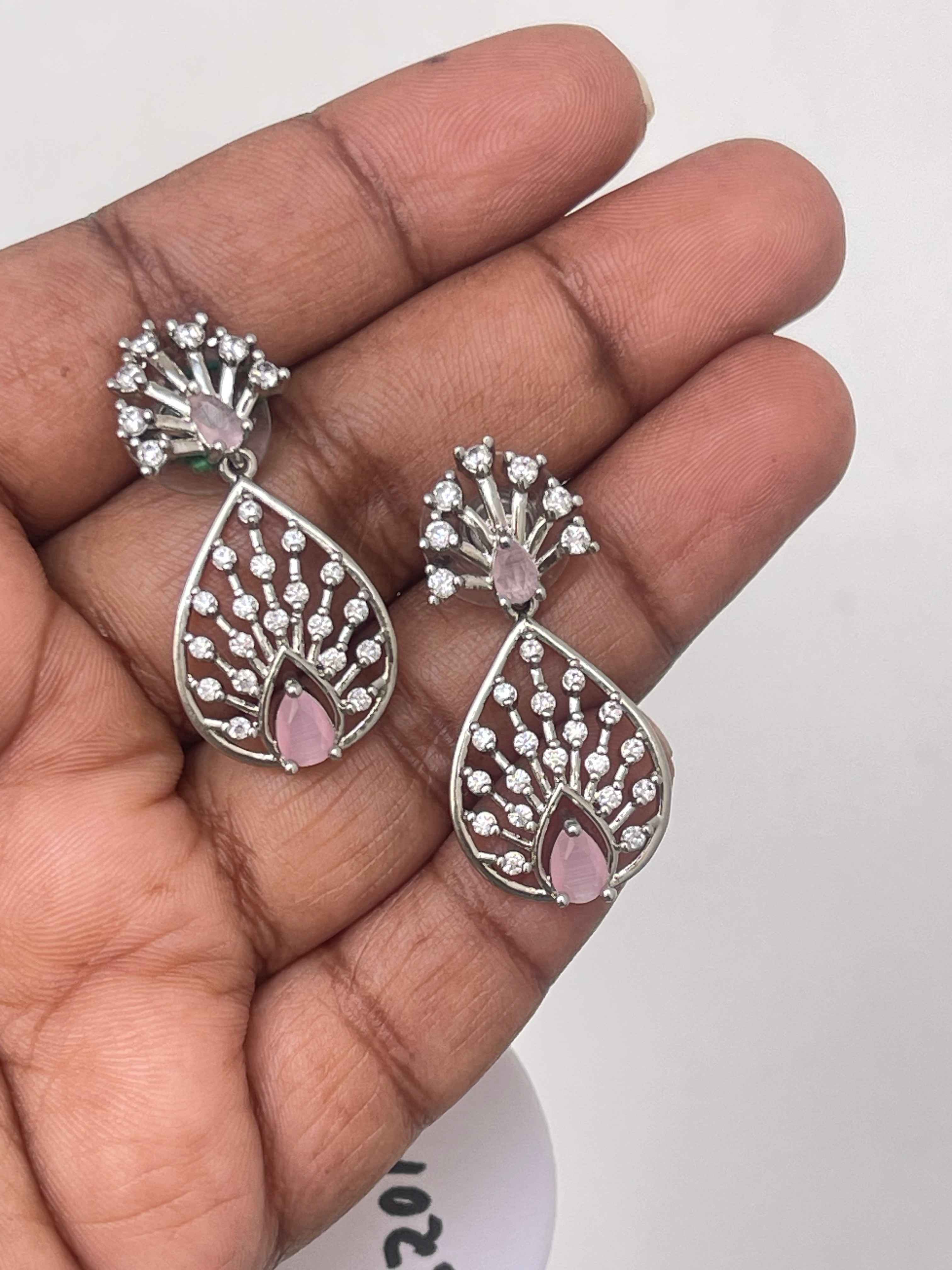 Diamond finish pink earrings