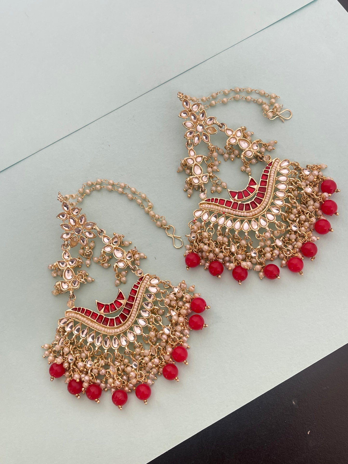 Heavy chandbali earrings with pearl earchains