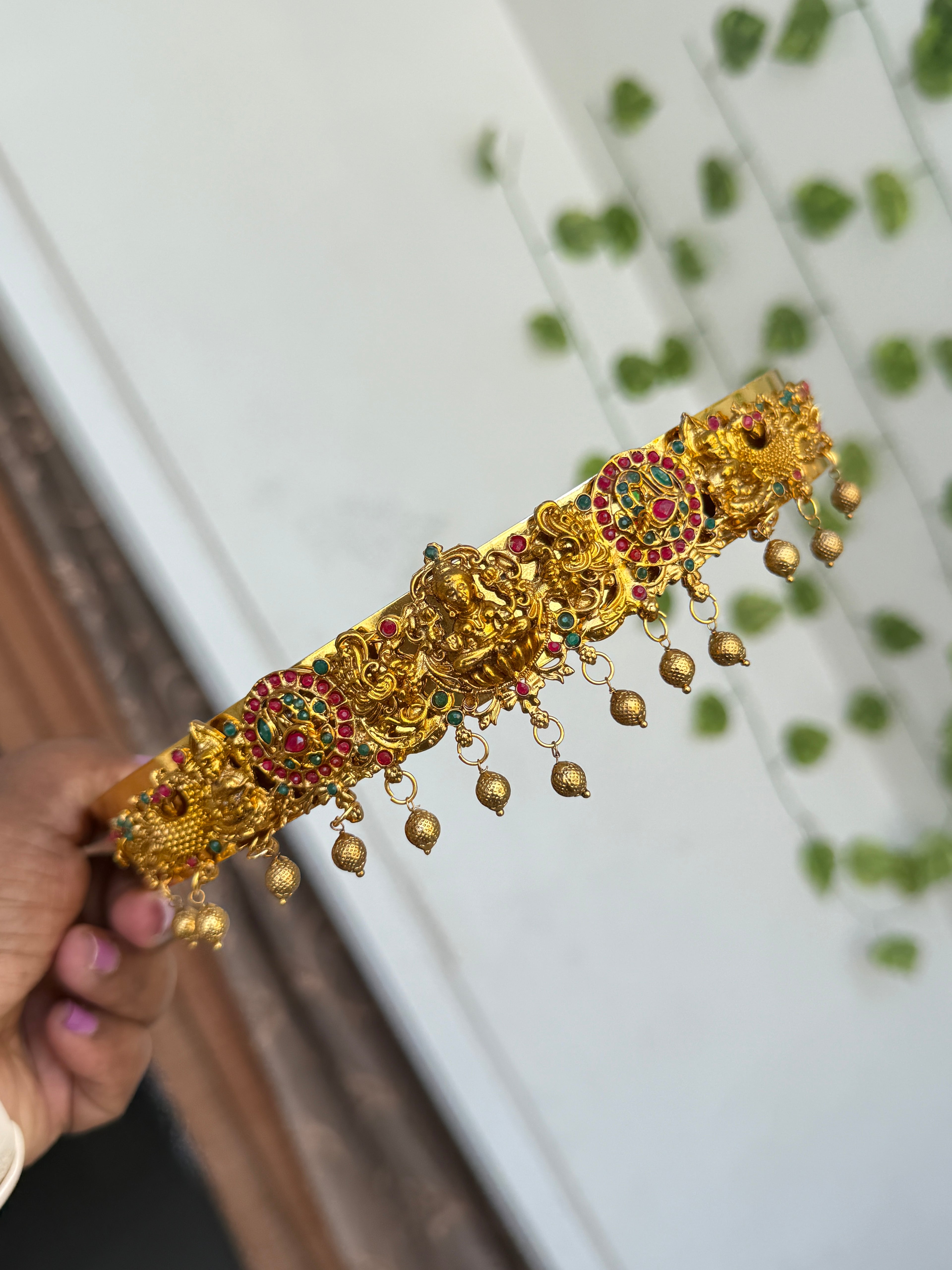 Hb673 lakshmidevi with green beads multi kids hipbelt