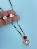 Kundan Ruby short blackbeads ( mangalsutra) with earrings