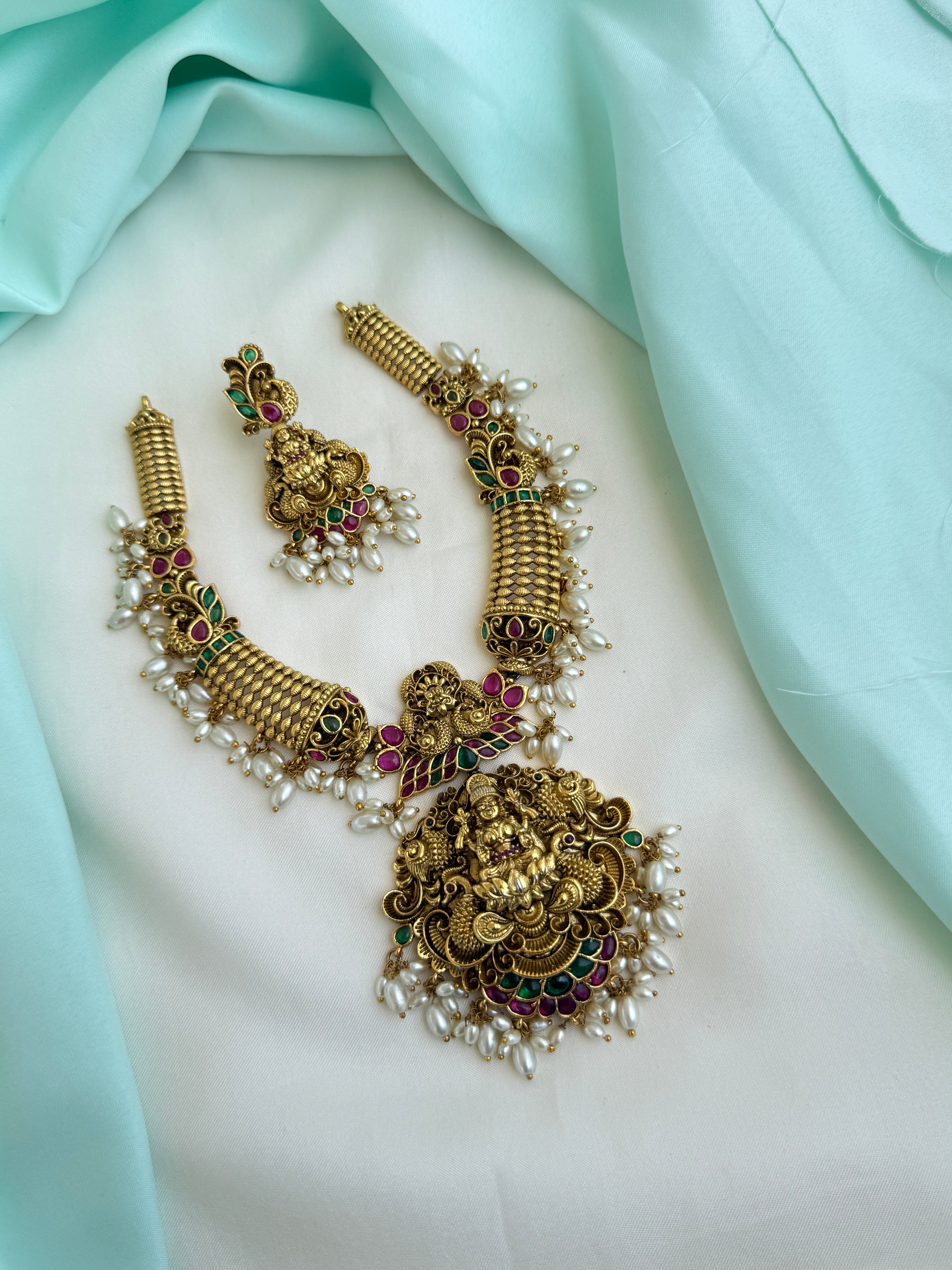 Ns0051 rice pearl nakshi Lakshmi Devi Neckset