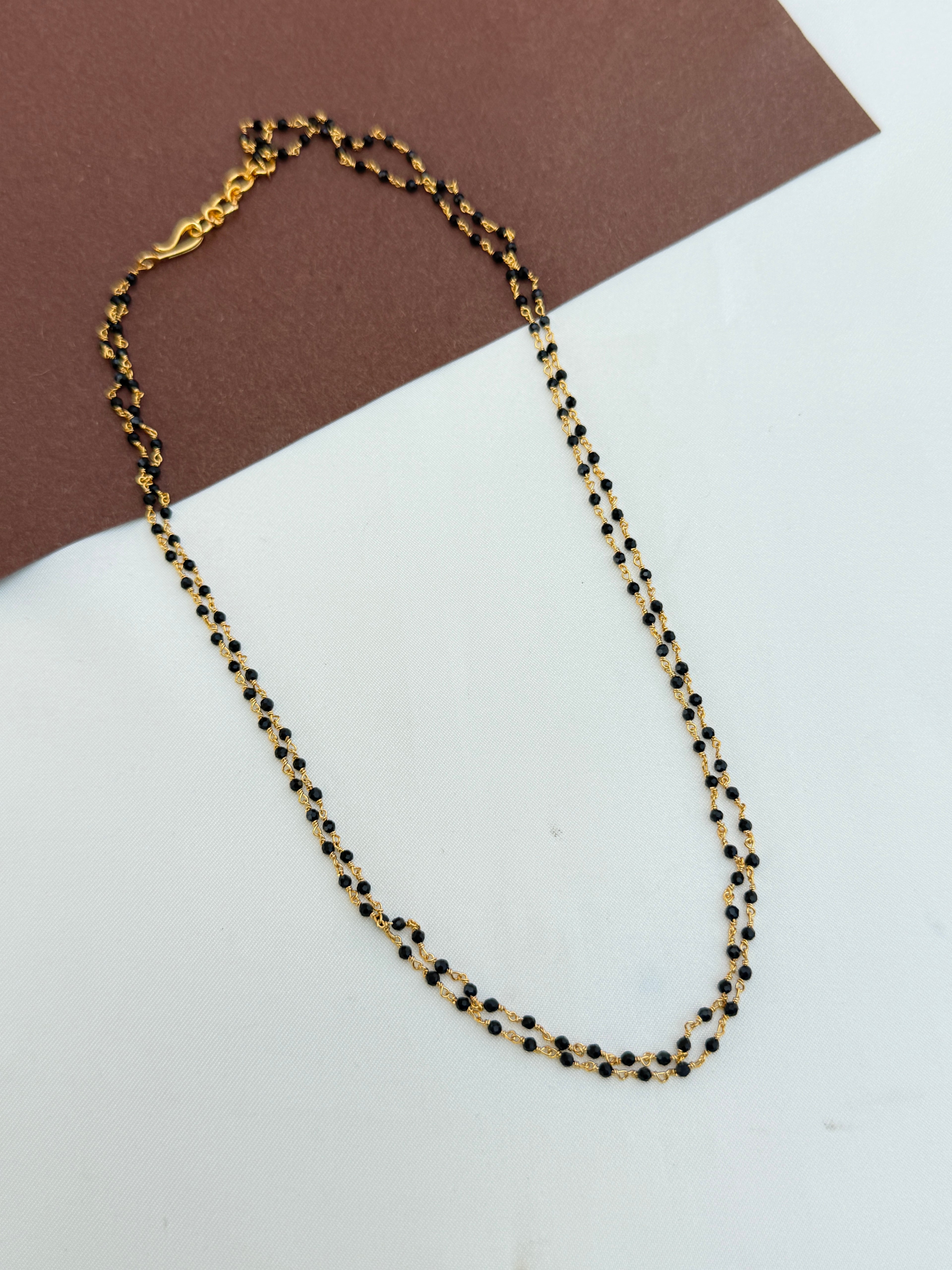 Bb061 18inches 2 lines plain crystal blackbeads