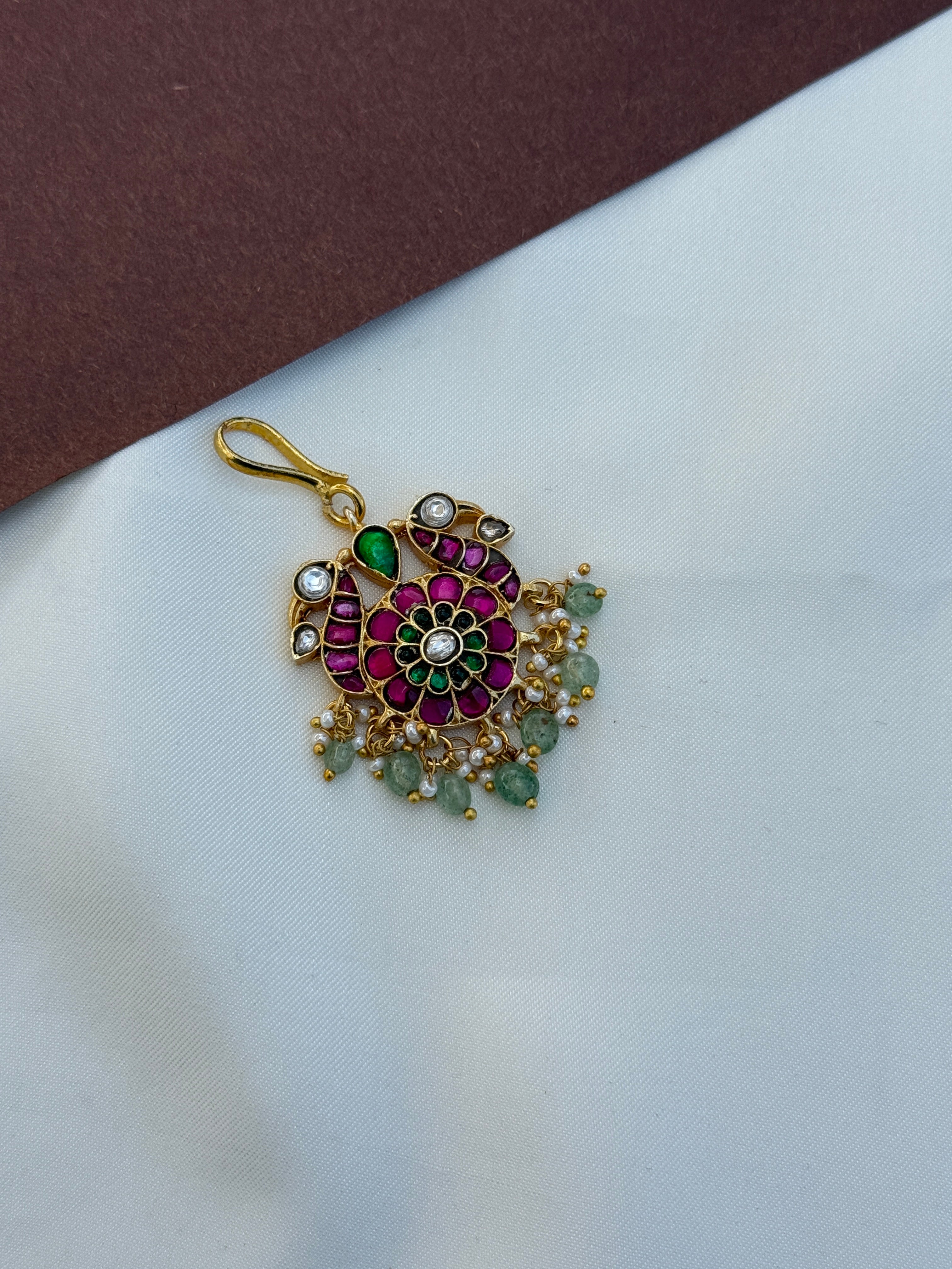 Tk703 jadau kundan dual peacock tikka